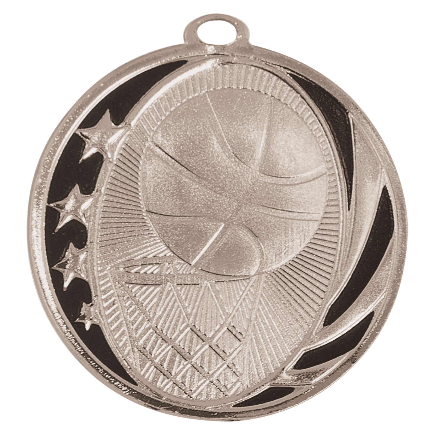Bright Silver Basketball Engravable MidNite Star Medal - 2"
