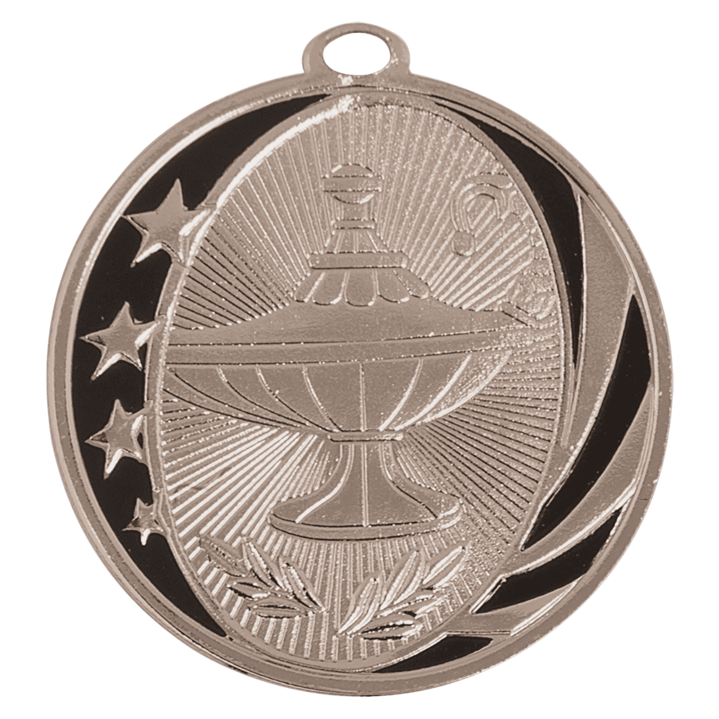 Bright Silver Lamp of Knowledge Engravable MidNite Star Medal - 2"