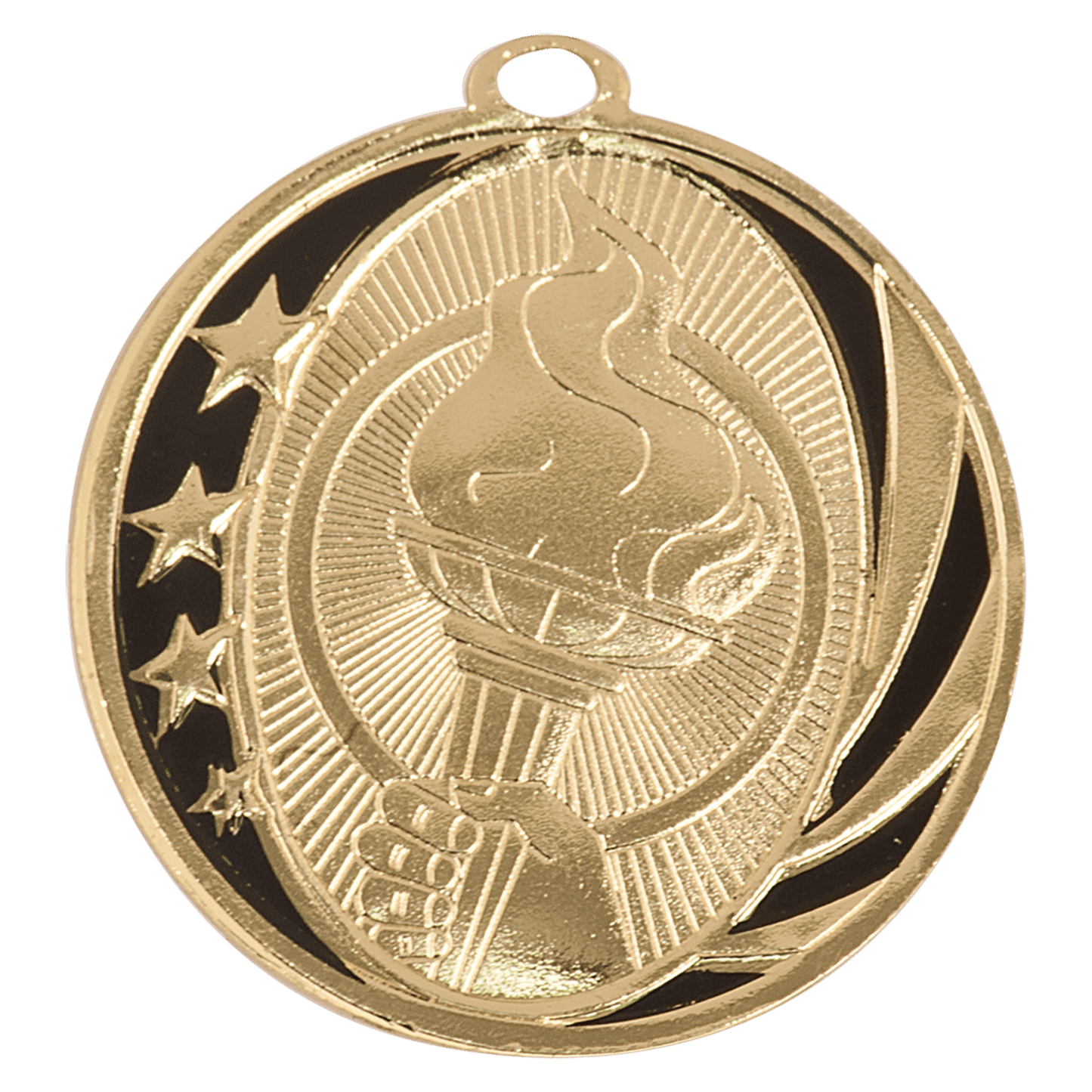 2" Bright Gold Torch Laserable MidNite Star Medal