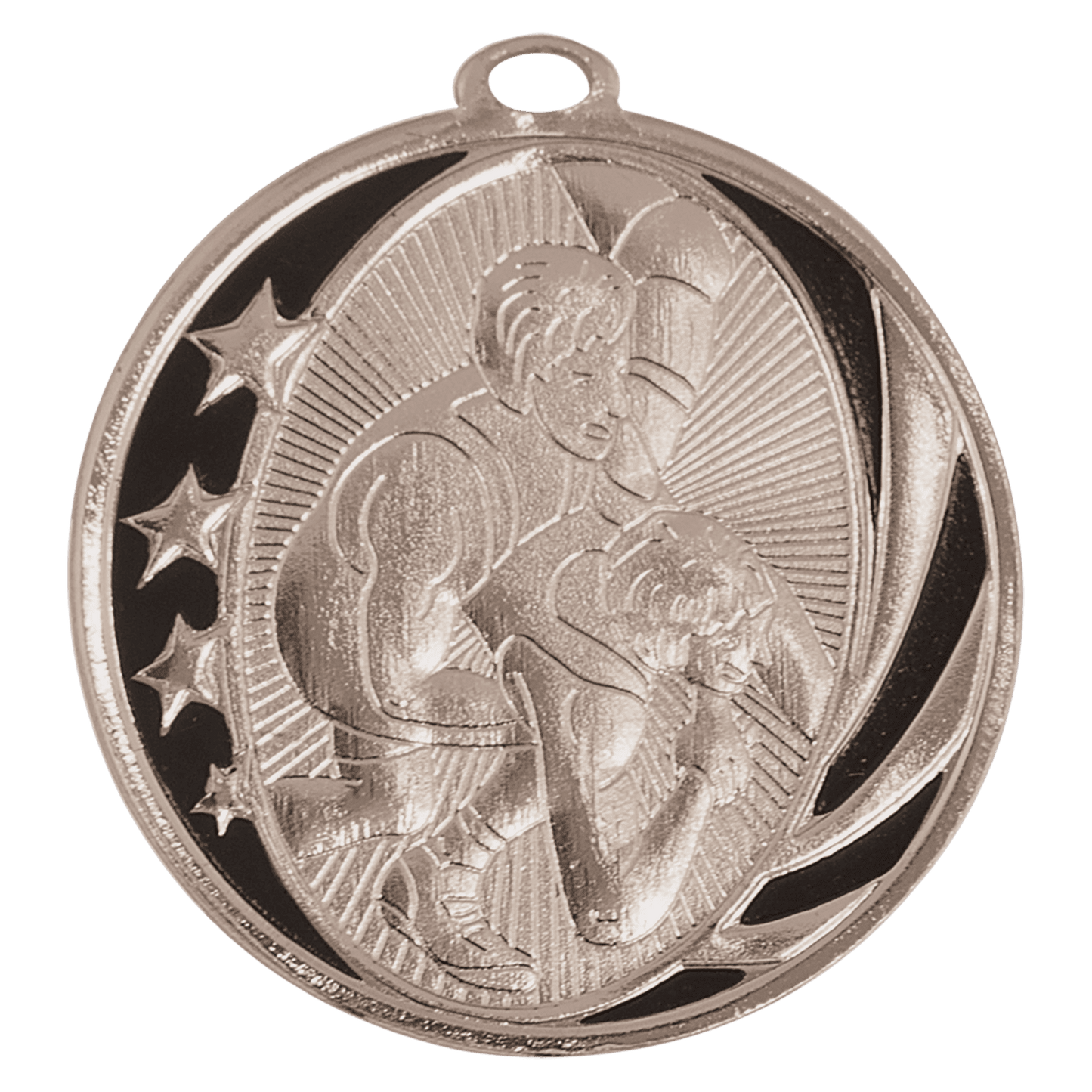 Bright Silver Wrestling Engravable MidNite Star Medal - 2"