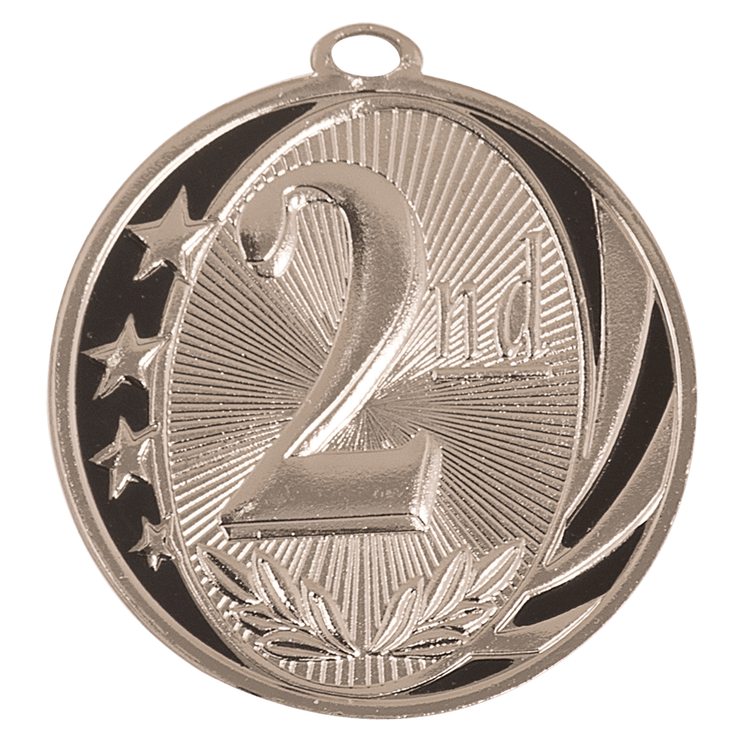 Bright Silver 2nd Place Engravable MidNite Star Medal - 2"