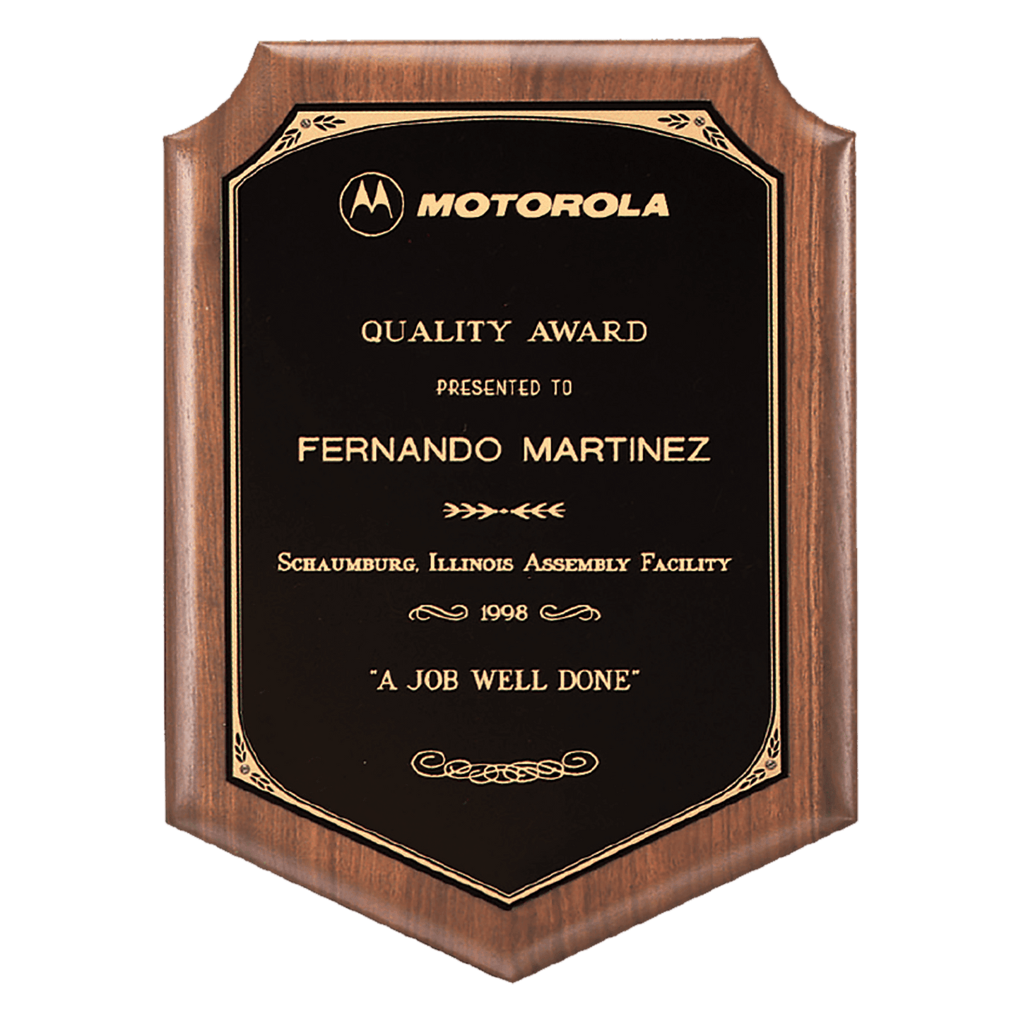11" x 15" American Walnut Plaque with Gold Border Laserable Black Brass Plate