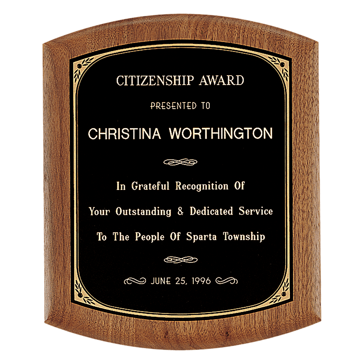 8 1/2" x 10" Coventry Series American Walnut Plaque with Gold Border Black Laserable Brass Plate