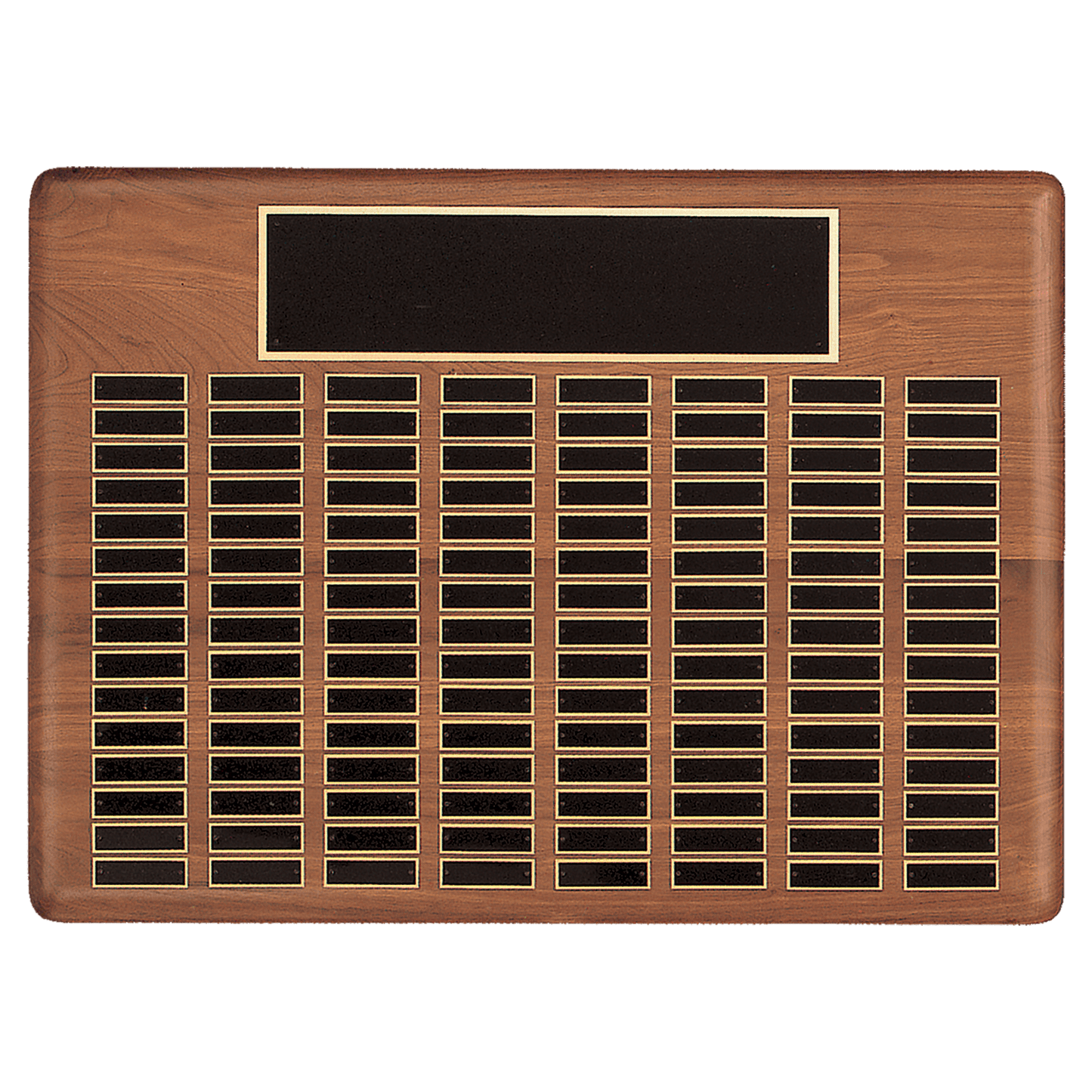 22" x 30"/Plates 7/8" x 2 3/4" American Walnut 144 Plate Perpetual Plaque with Black Brass Plated Steel Plates