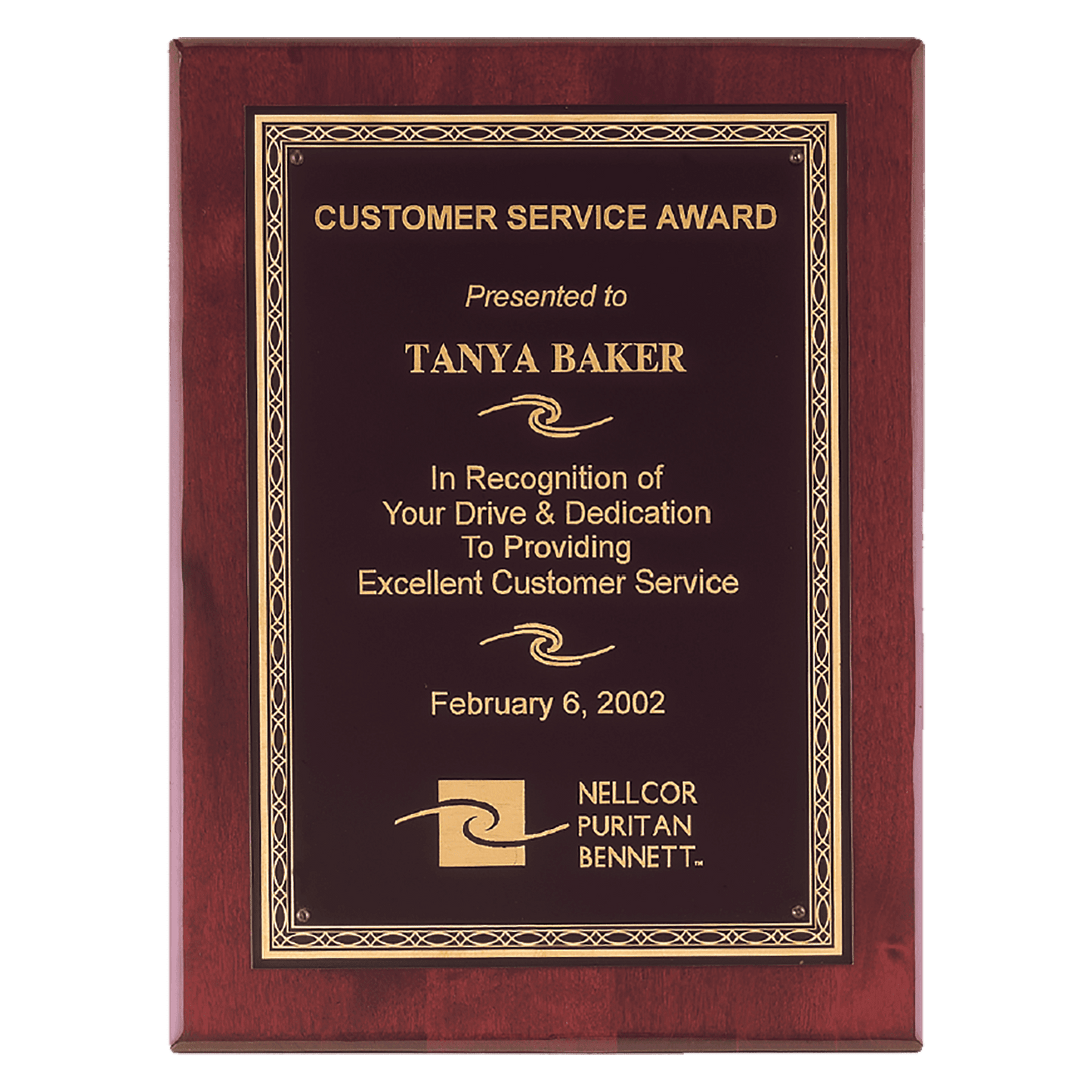 11" x 14" Airflyte Premium Rosewood Piano Finish Plaque with Gold Florentine Laserable Black Brass Plate