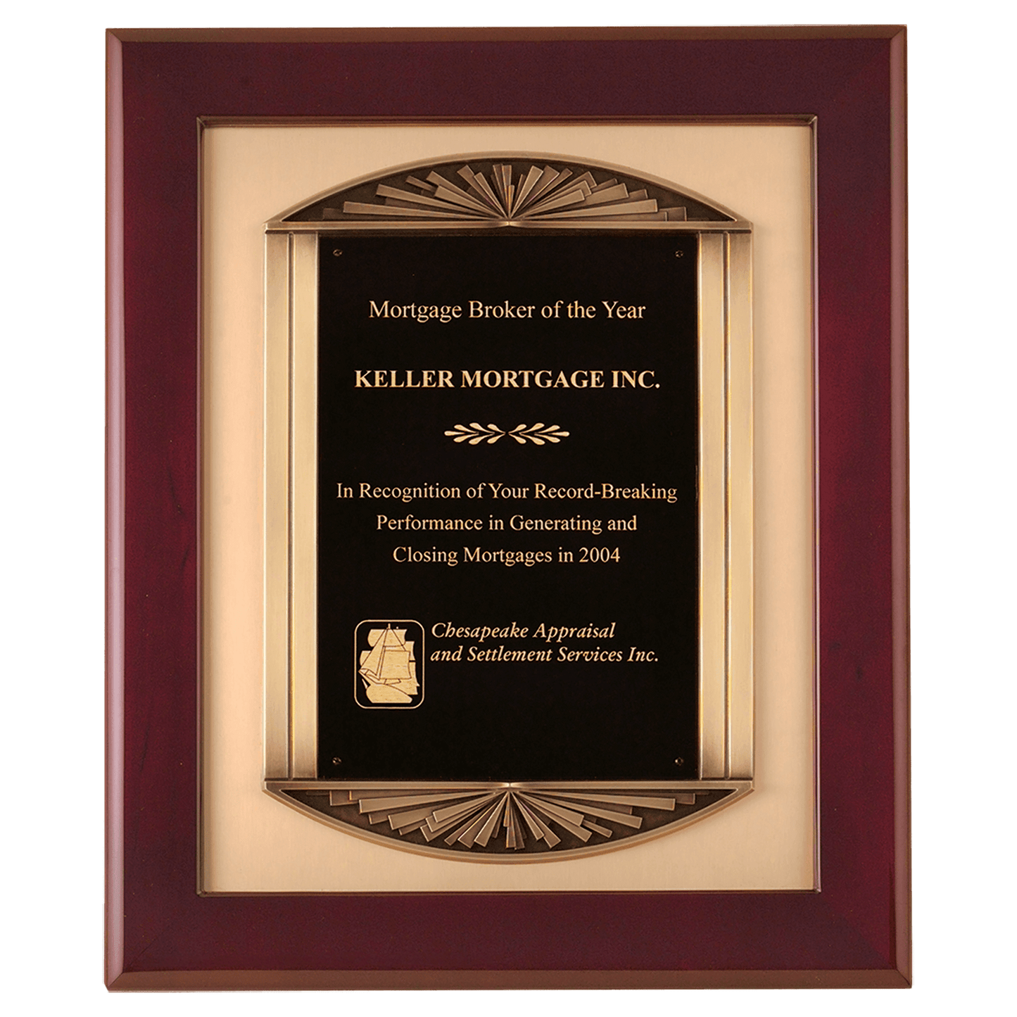 14" x 17" Rosewood Piano Finish Frame with Antique Bronze Finish Frame Casting with Brushed Gold Metal Background and Blac...