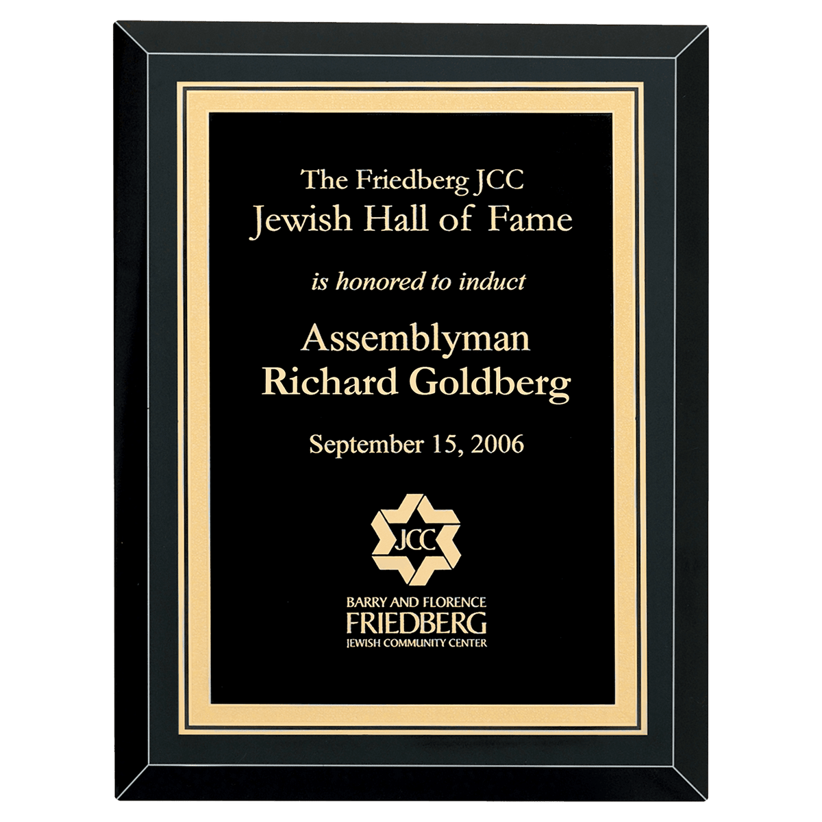 8" x 10" Airflyte Premium Black Mirror Glass Plaque with Gold Florentine Border LaserFX Plate