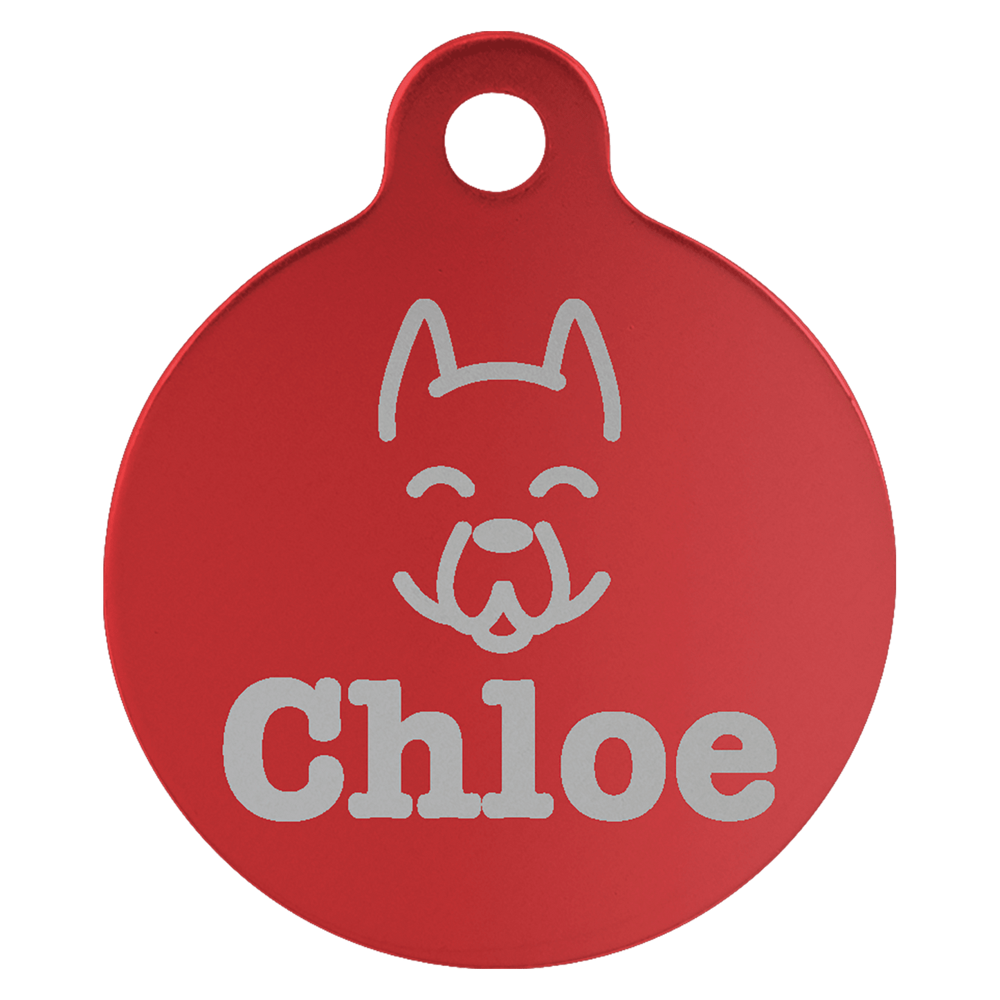 Red Engravable Anodized Aluminum Round Pet Tag with Tab - 1"