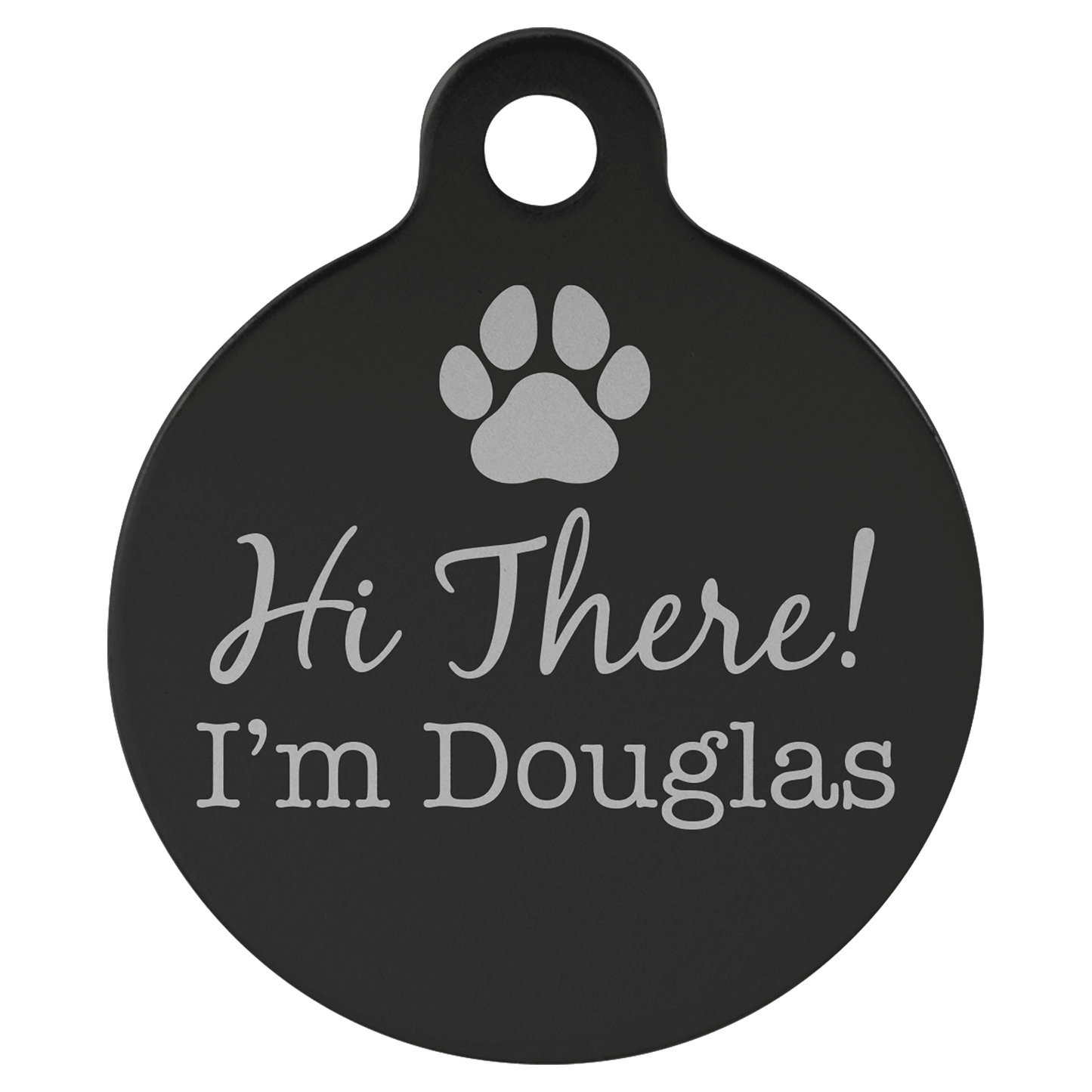 1 1/4" Black Laserable Anodized Aluminum Round Pet Tag with Tab