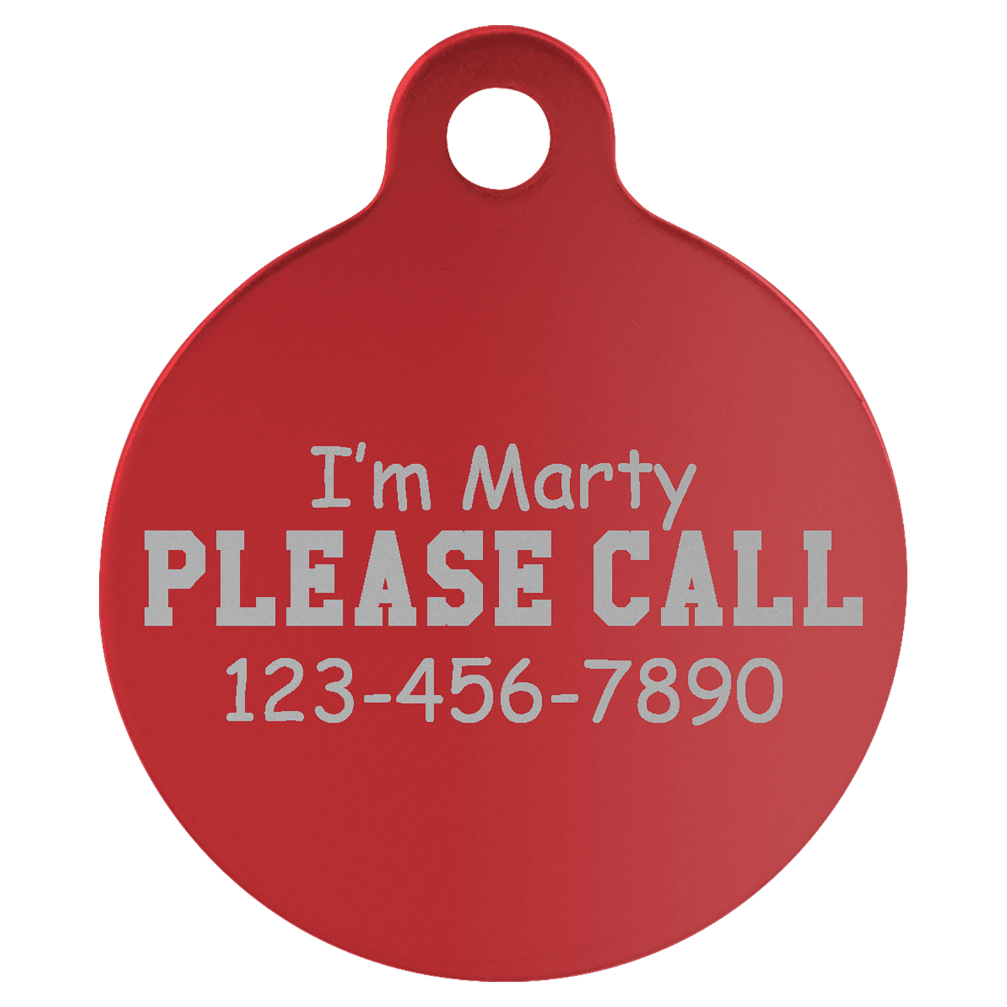 Red Engravable Anodized Aluminum Round Pet Tag with Tab - 1 1/4"
