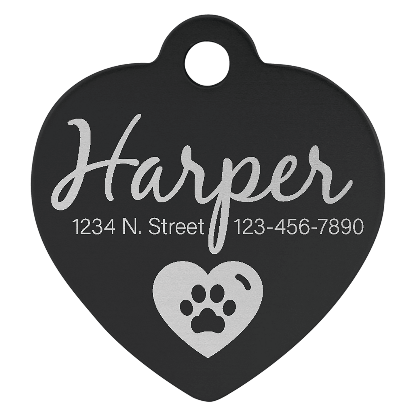 Black Engravable Anodized Aluminum Heart Pet Tag - 1" x 1"