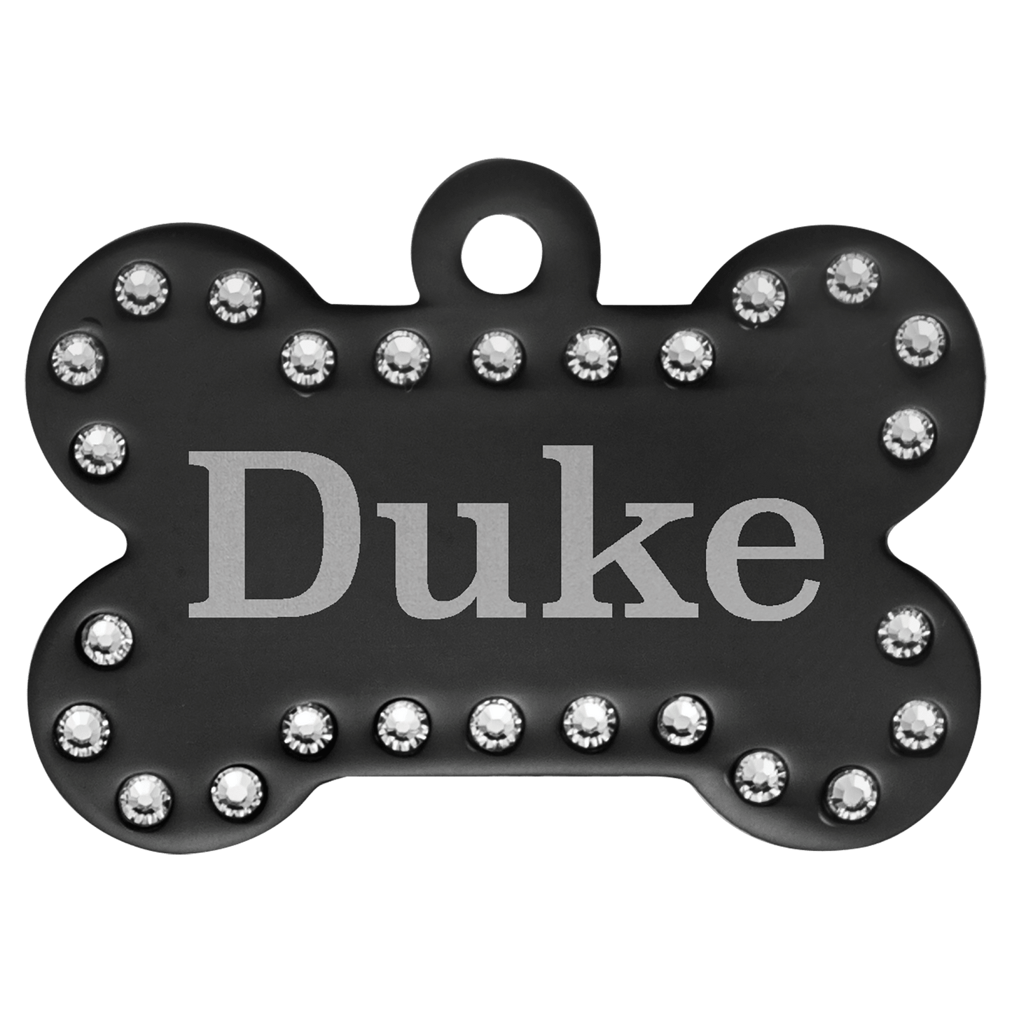 Black Engravable Anodized Aluminum Swarovski Bling Bone with Tab - 1 1/2" x 1"