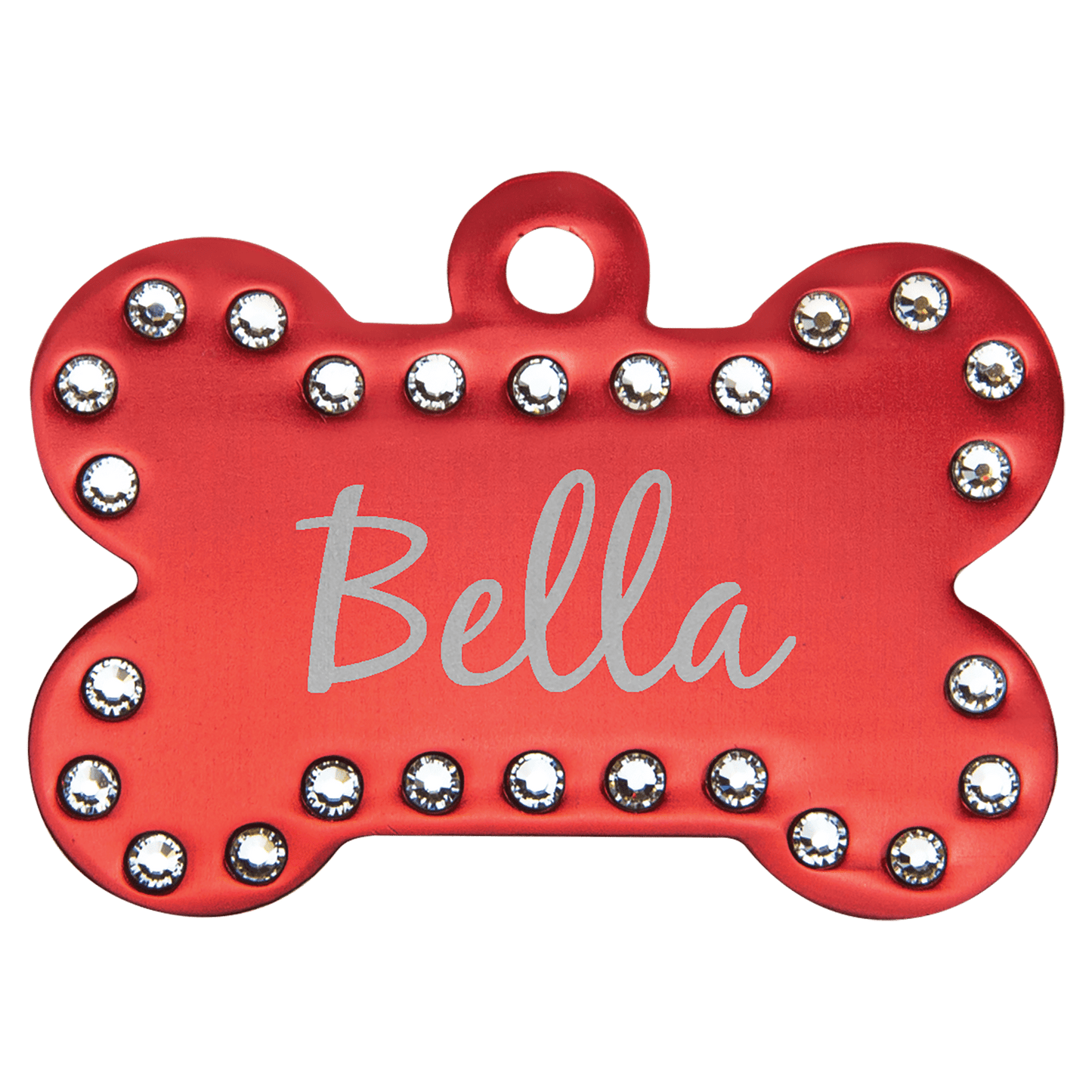 Red Engravable Anodized Aluminum Swarovski Bling Bone with Tab - 1 1/2" x 1"
