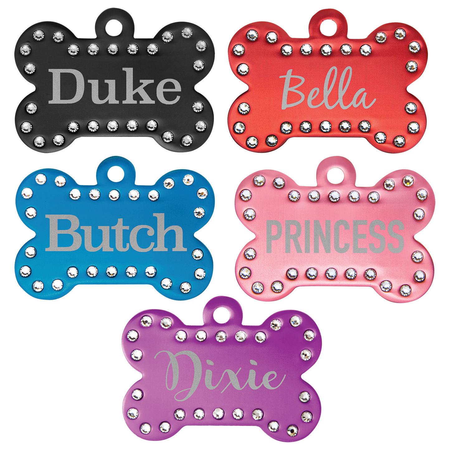 1 1/2" x 1" Laserable Anodized Aluminum Swarovski Bling Bone with Tab Set