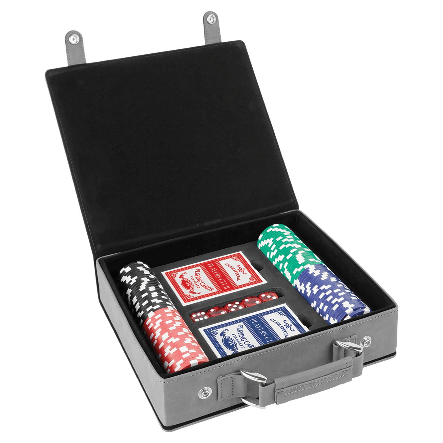 Gray/Black Engravable Leatherette 100 Chip Poker Set