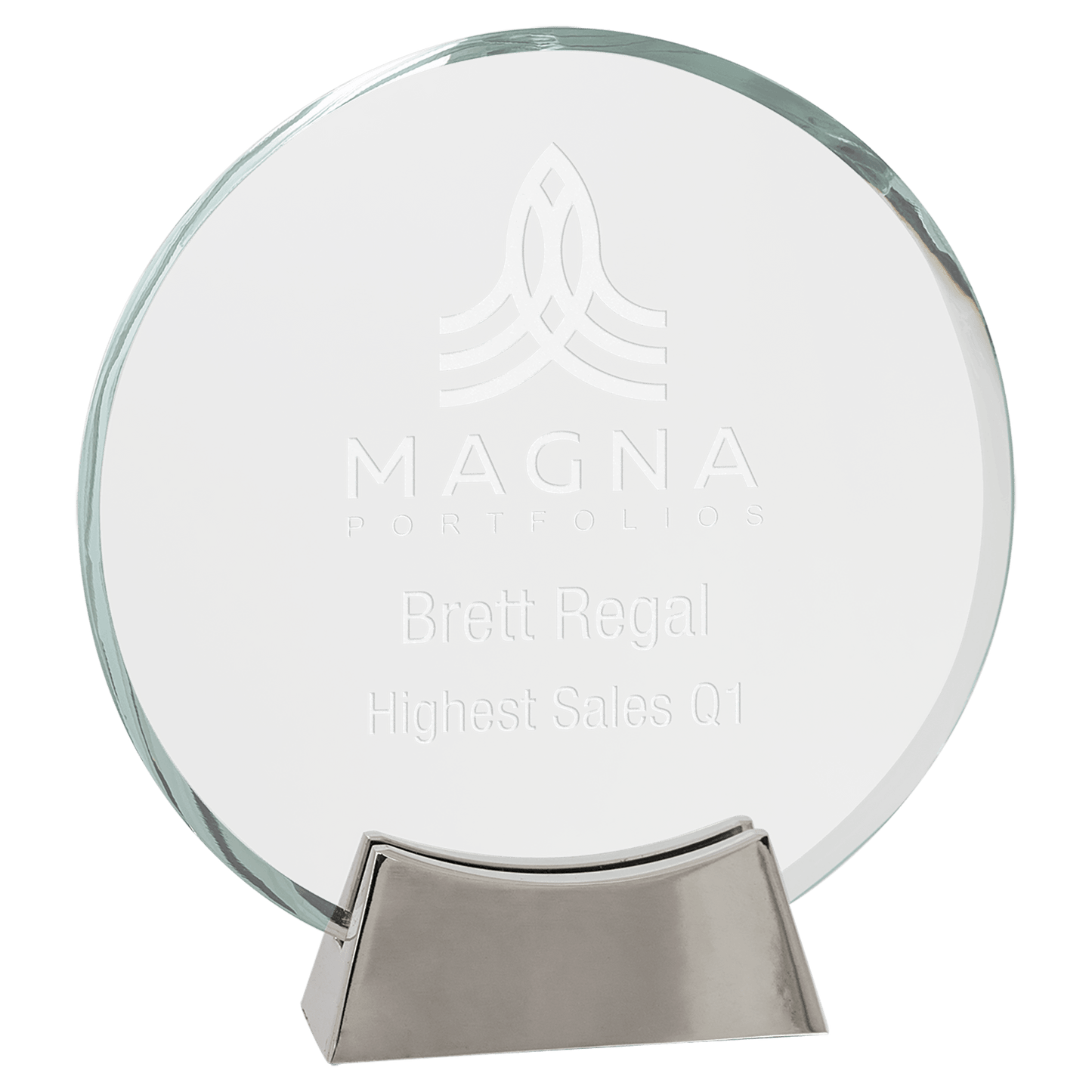 Round Platinum Glass with Full Metal Base - 7 1/4"