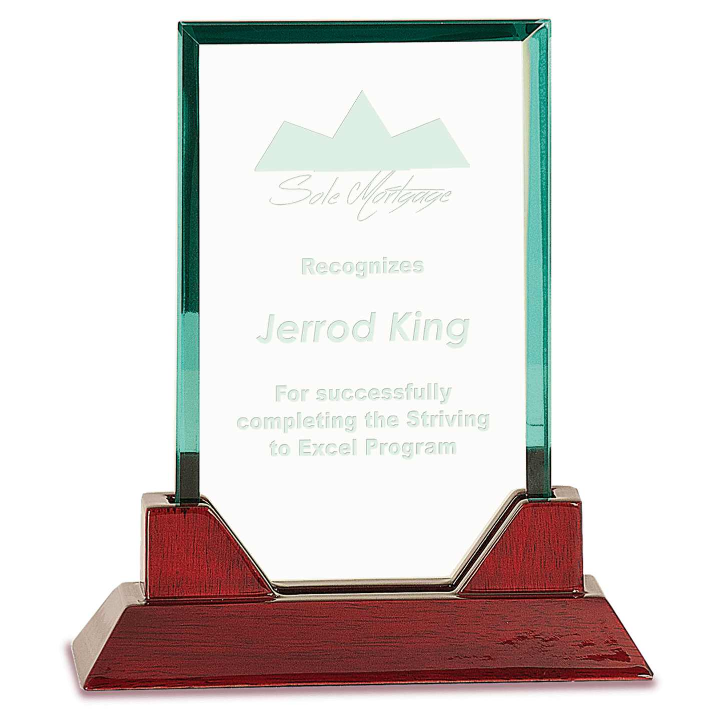 Jade Rectangle Prestige Glass with Rosewood Piano Finish Base - 7 3/4"