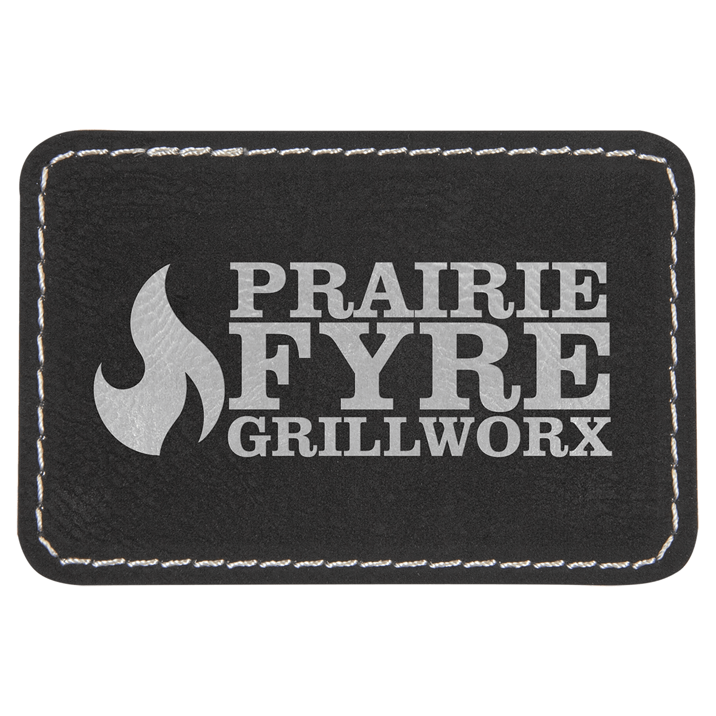 Rectangle Black/Silver Engravable Leatherette Patch with Adhesive - 3" x 2"