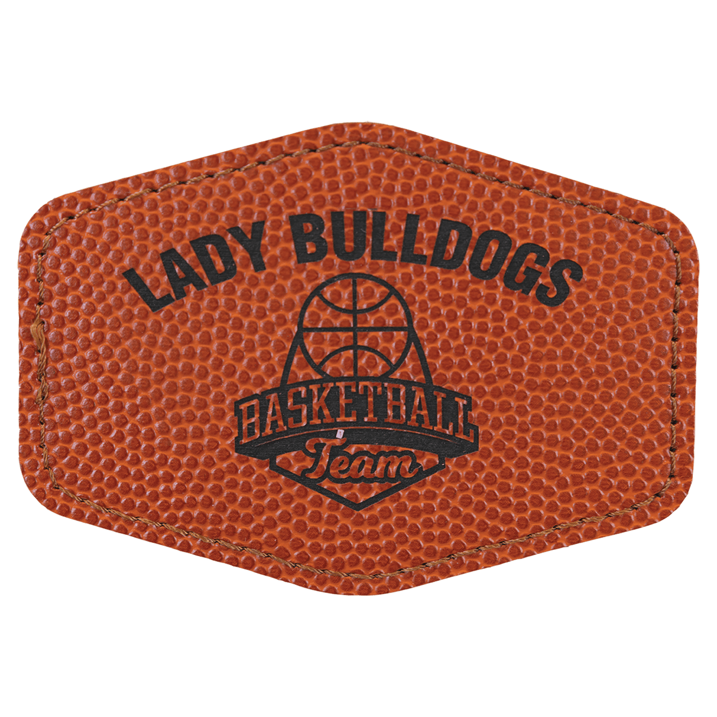 Hex Basketball Engravable Leatherette Patch with Adhesive - 3 1/2" x 2 1/2"