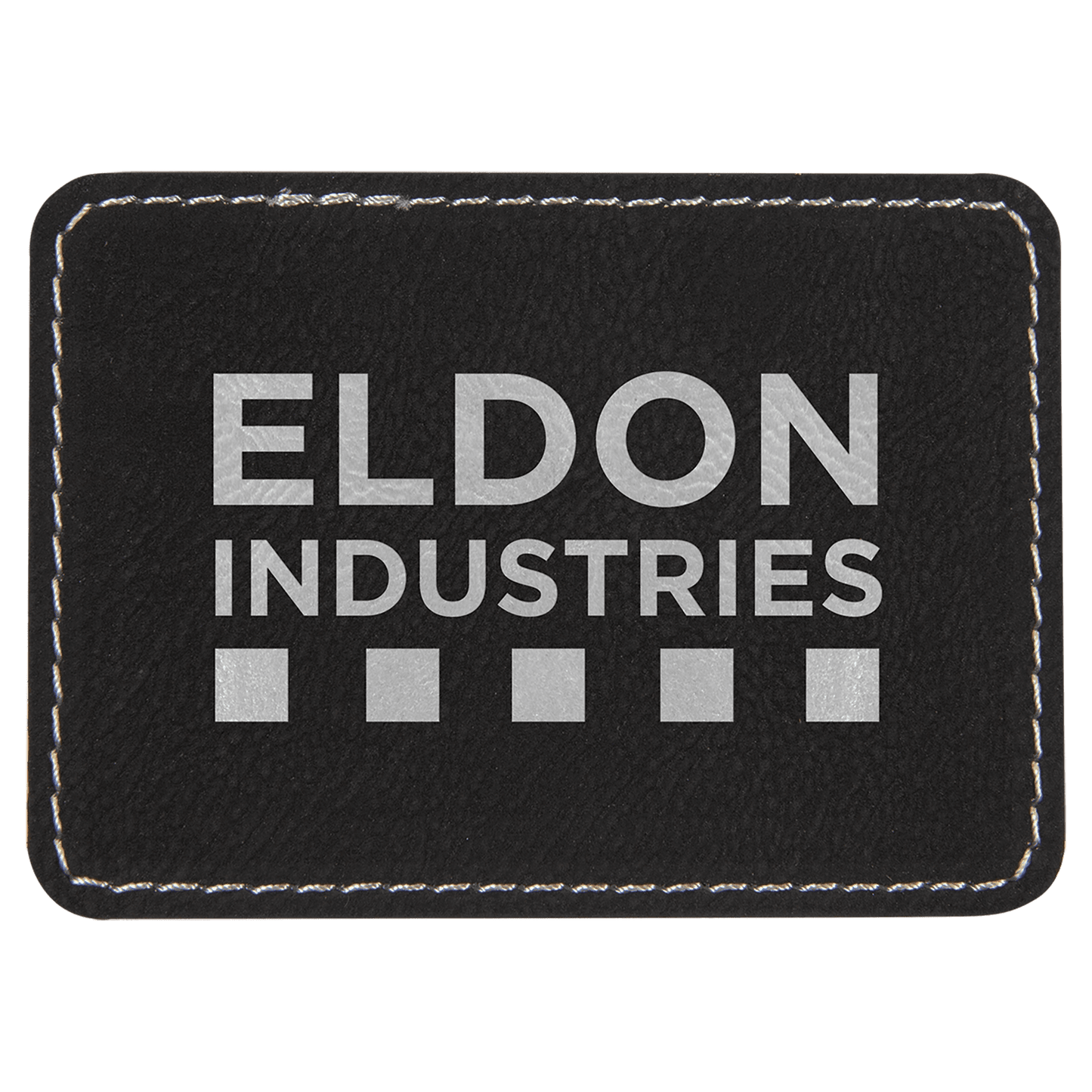 Black/Silver Engravable Leatherette Rectangle Patch with Kota Pro Adhesive - 3 1/2" x 2 1/2"