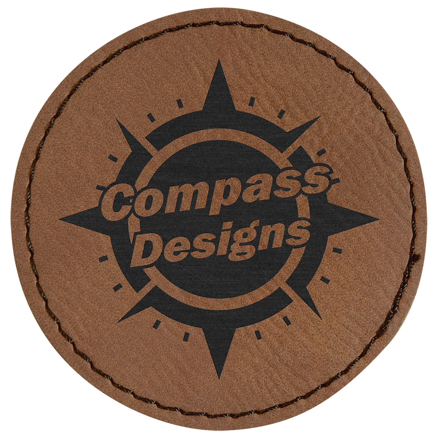 Round Dark Brown Engravable Leatherette Patch with Adhesive - 2 1/2"
