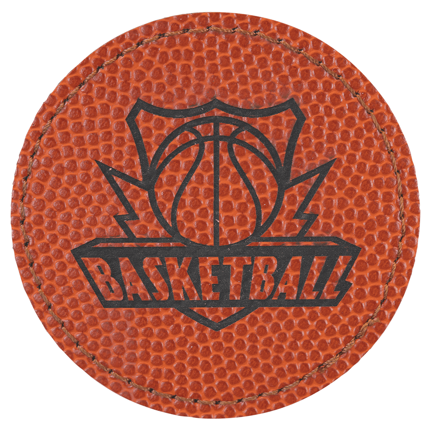 2 1/2" Basketball Laserable Leatherette Round Patch with Kota Pro Adhesive