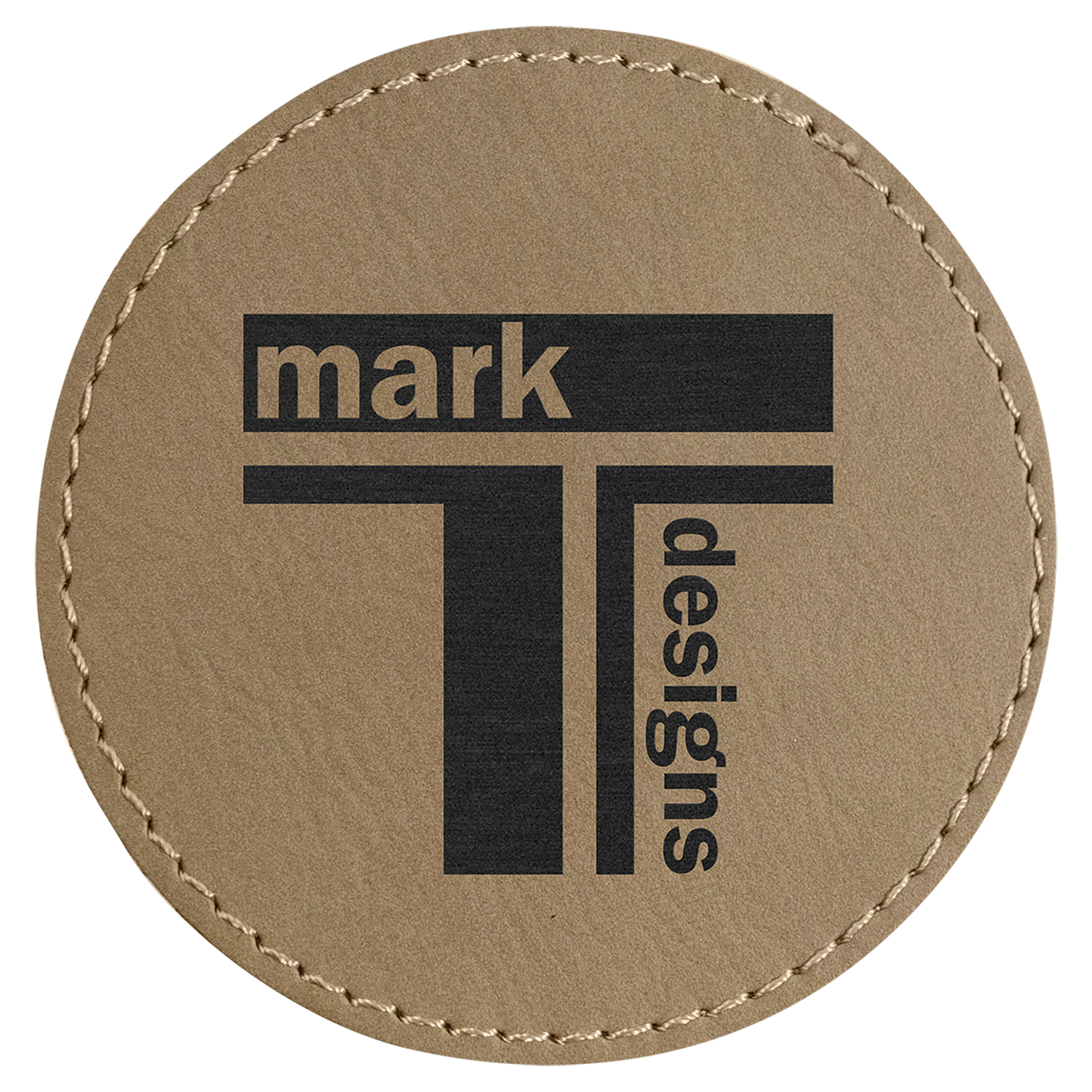 Round Light Brown Engravable Leatherette Patch with Adhesive - 3"
