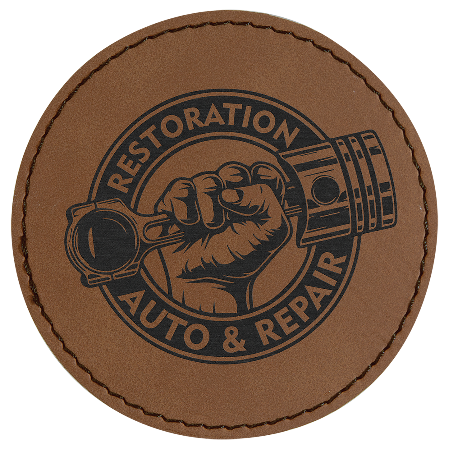 Round Dark Brown Engravable Leatherette Patch with Adhesive - 3"