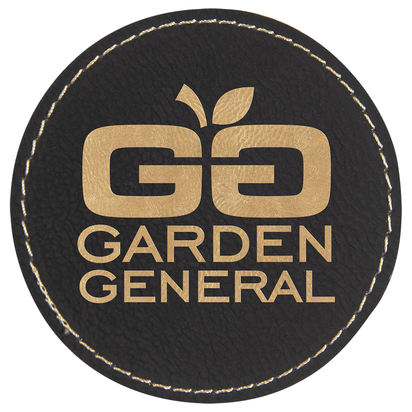 Round Black/Gold Engravable Leatherette Patch with Adhesive - 3"