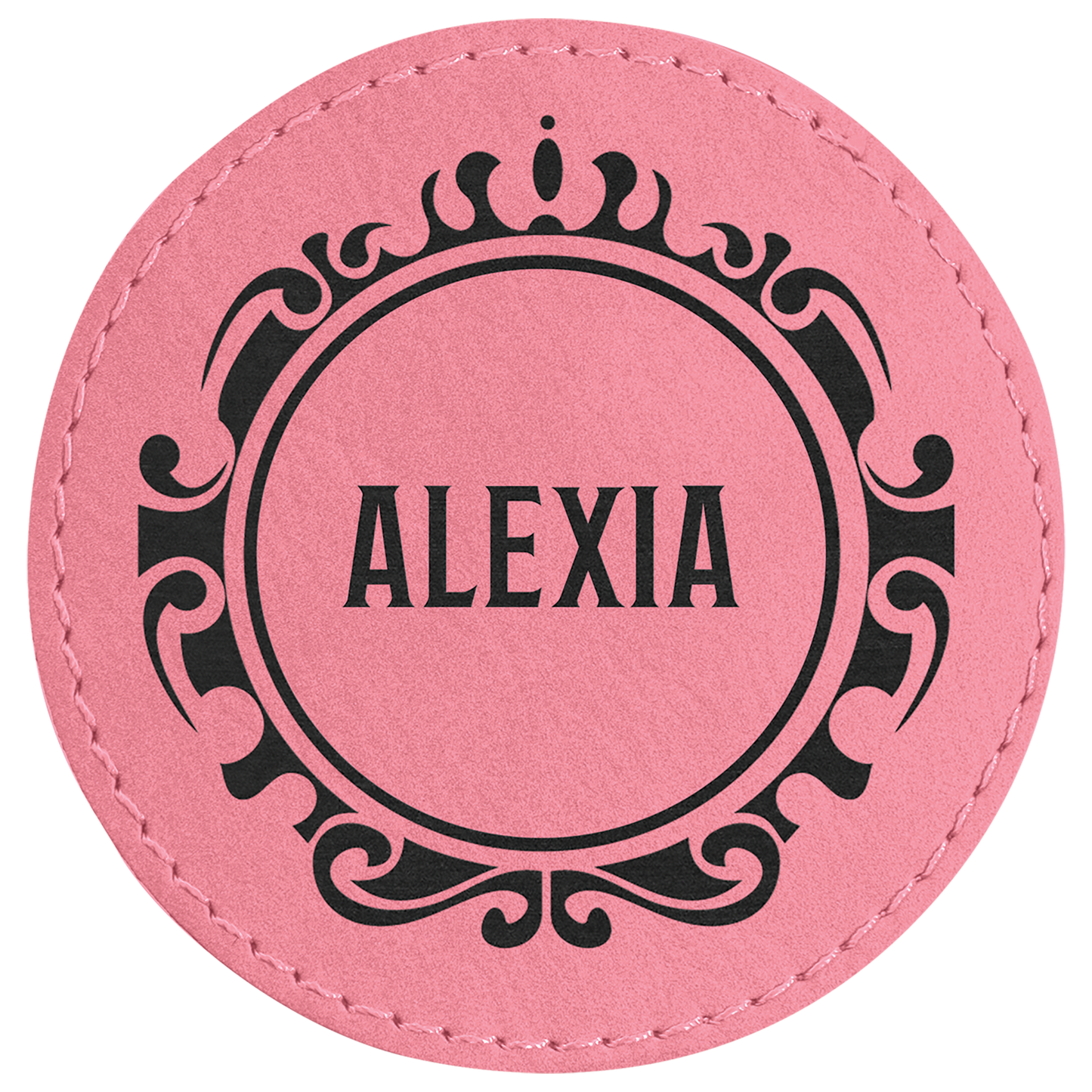 Round Pink Engravable Leatherette Patch with Adhesive - 3"