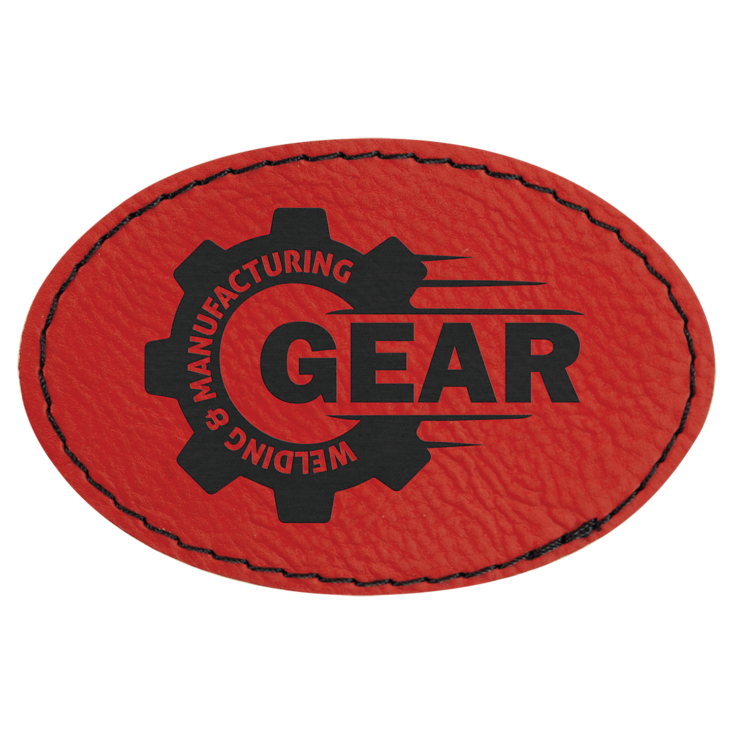 Red Engravable Leatherette Oval Patch with Kota Pro Adhesive - 3" x 2"