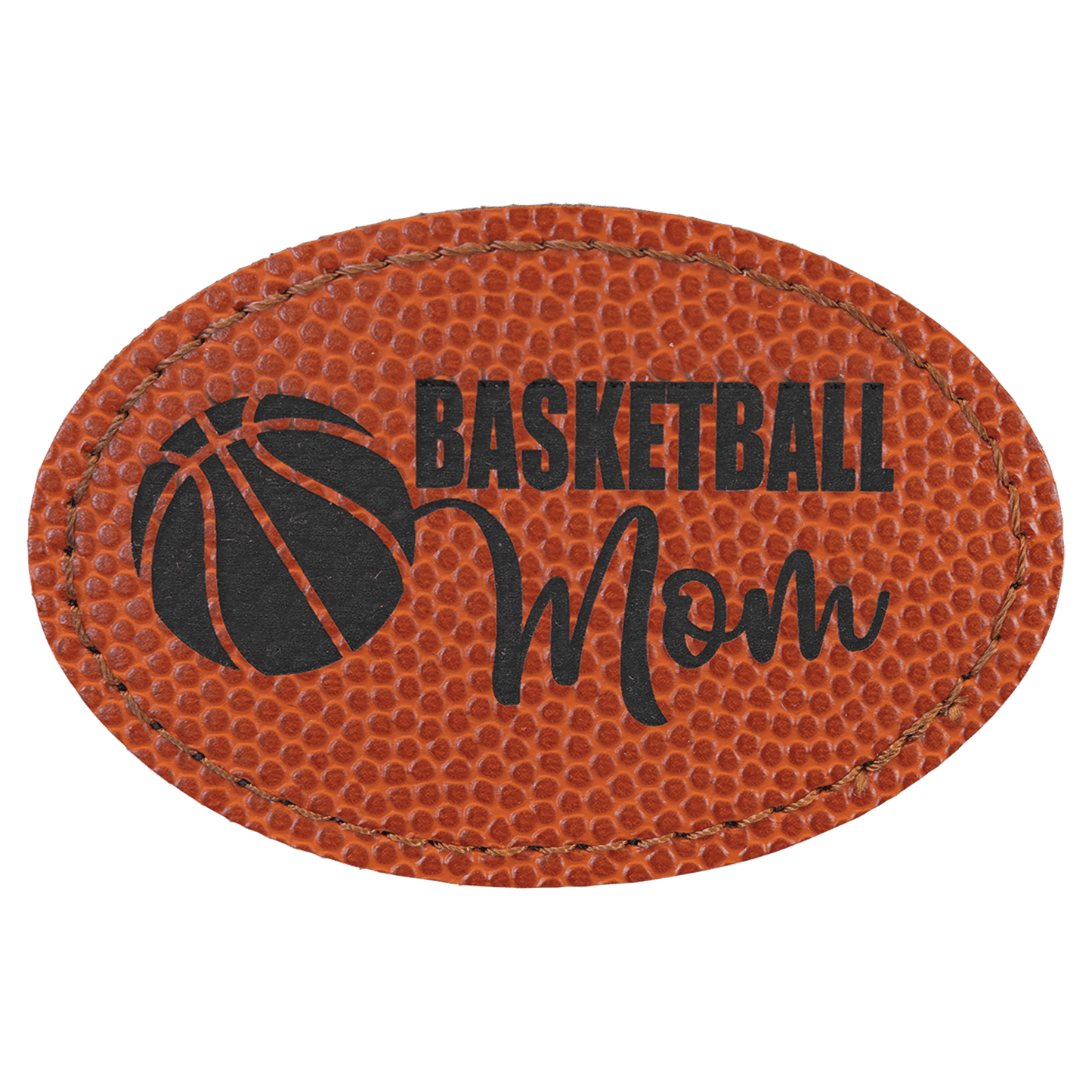 Basketball Engravable Leatherette Oval Patch with Kota Pro Adhesive - 3" x 2"