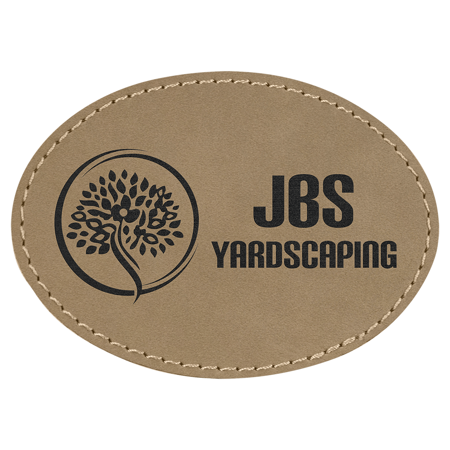 3 1/2" x 2 1/2" Light Brown Laserable Leatherette Oval Patch with Adhesive