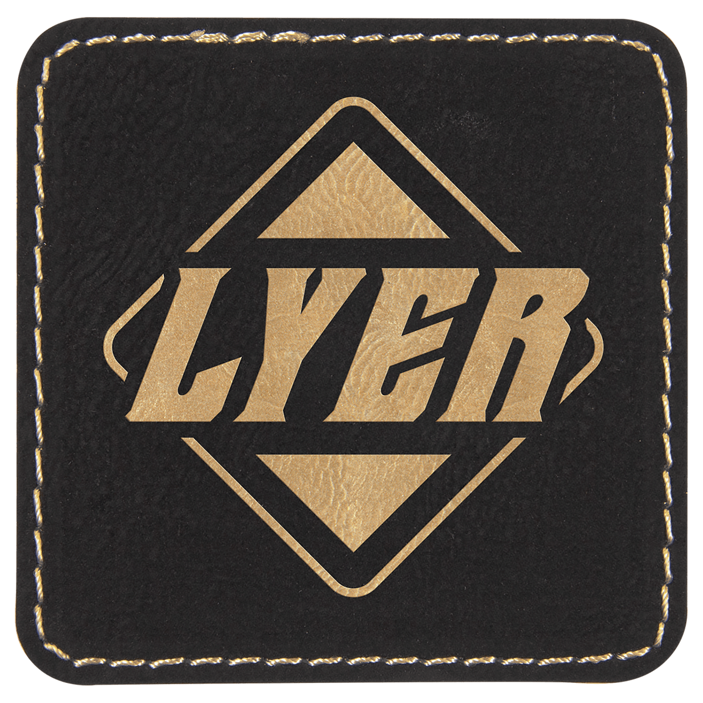 2 1/2" x 2 1/2" Black/Gold Laserable Leatherette Square Patch with Kota Pro Adhesive