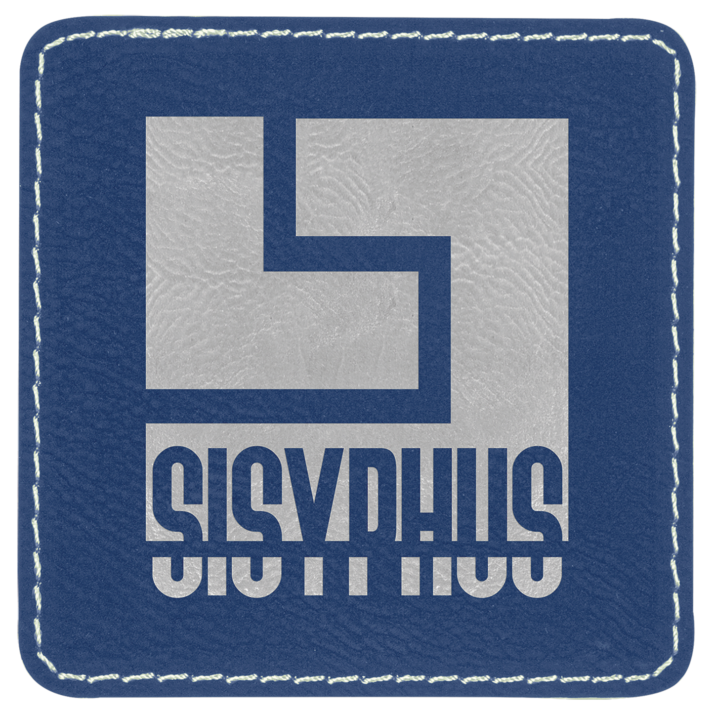 Square Blue/Silver Engravable Leatherette Patch with Adhesive - 3" x 3"