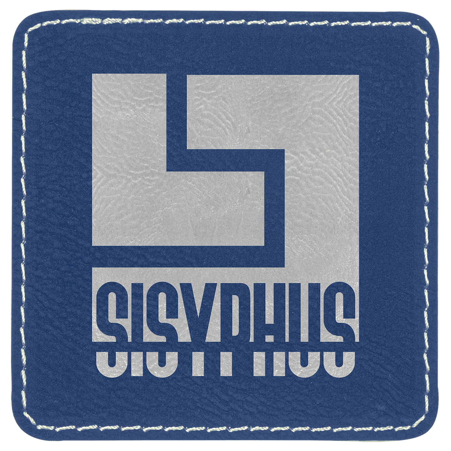 3" x 3" Blue/Silver Laserable Leatherette Square Patch with Kota Pro Adhesive