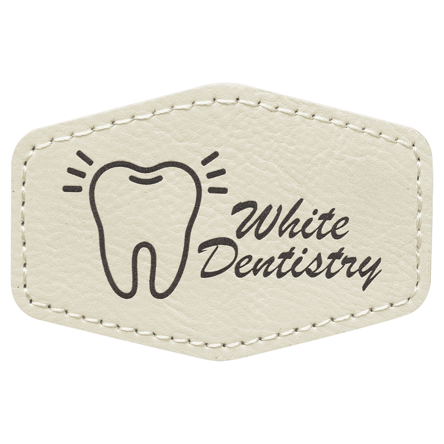 White Engravable Leatherette Hex Patch with Kota Pro Adhesive - 3" x 2"
