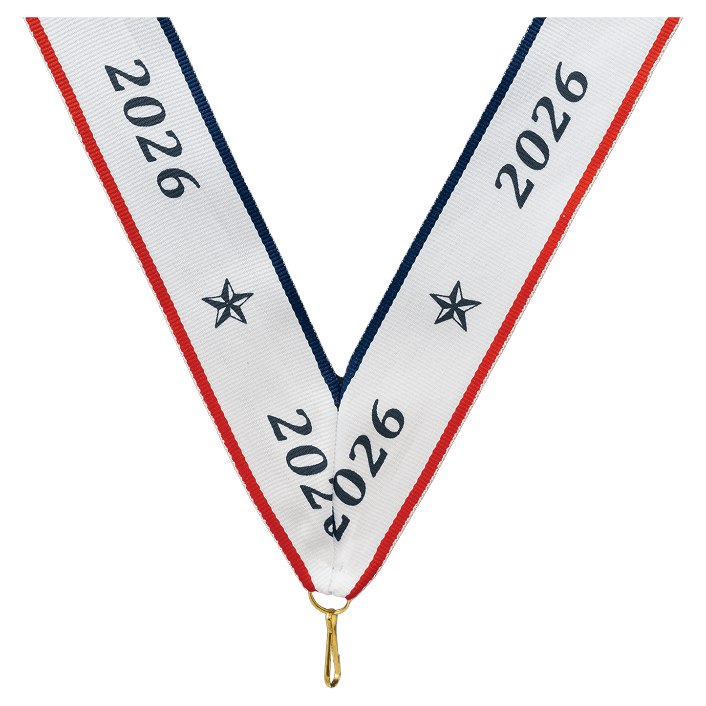 1 1/2" Red, White & Blue 2026 Neck Ribbon with Snap Clip
