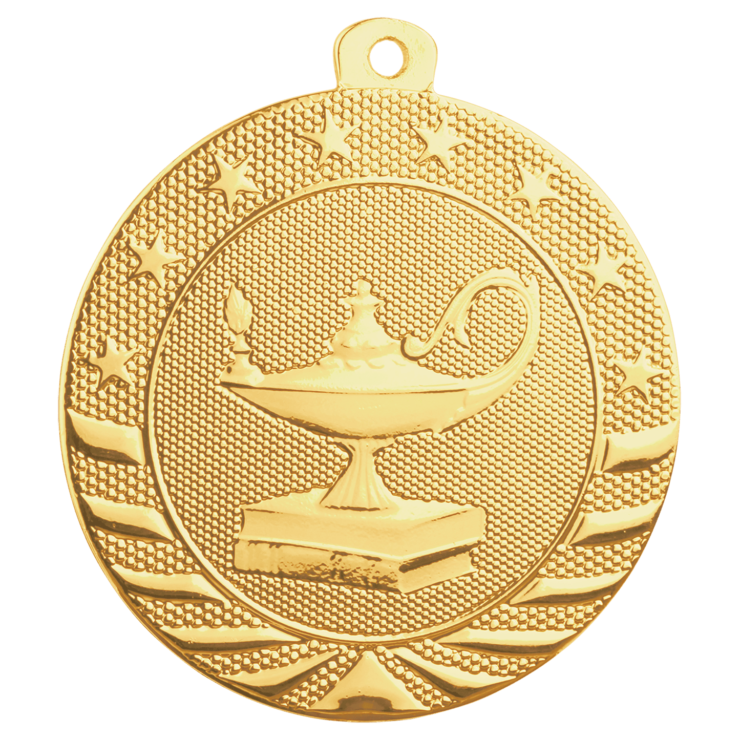 Bright Gold Lamp of Knowledge Starbrite Medal - 2"