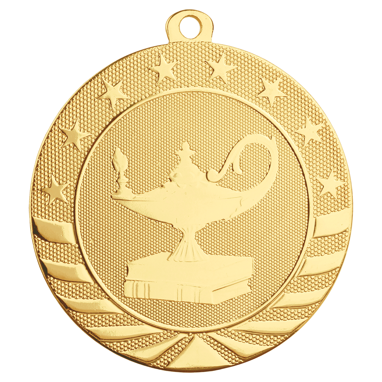 Bright Gold Lamp of Knowledge Starbrite Medal - 2 3/4"