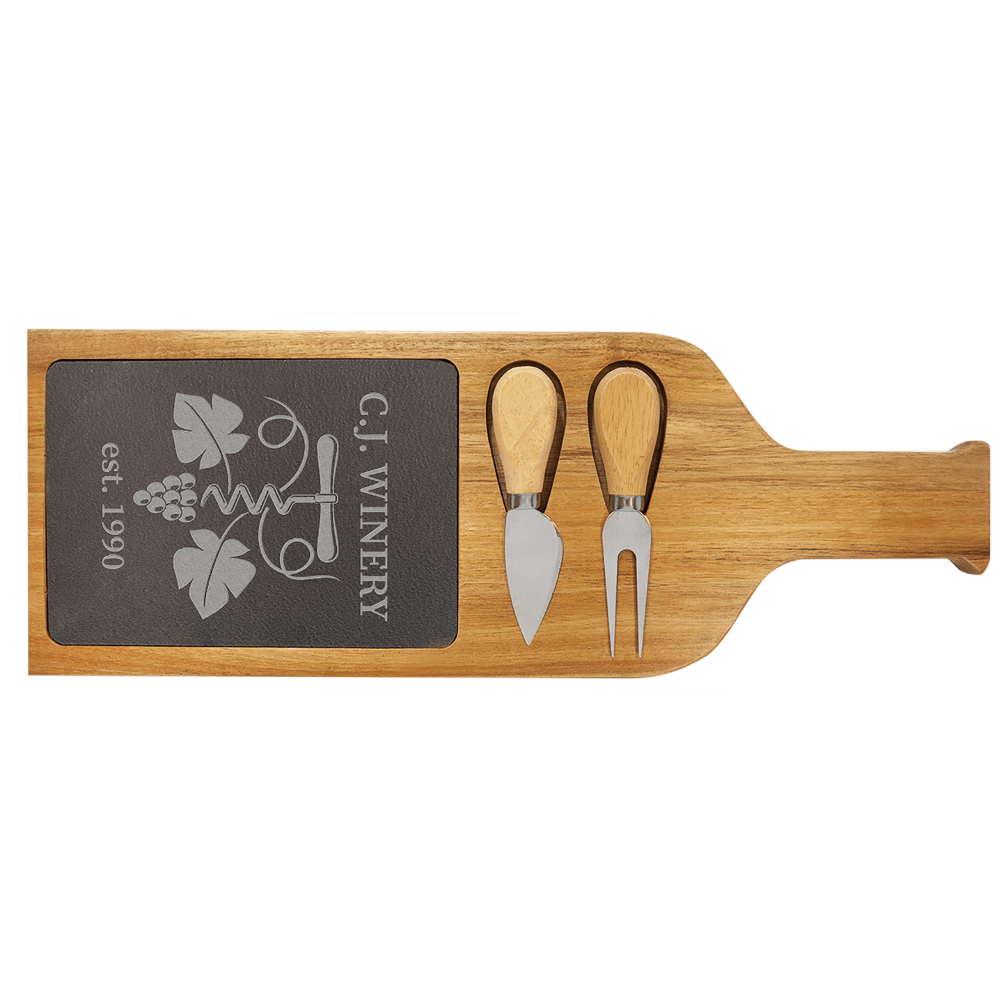Acacia Wood/Slate Serving Board with Two Tools - 17 1/2" x 6"