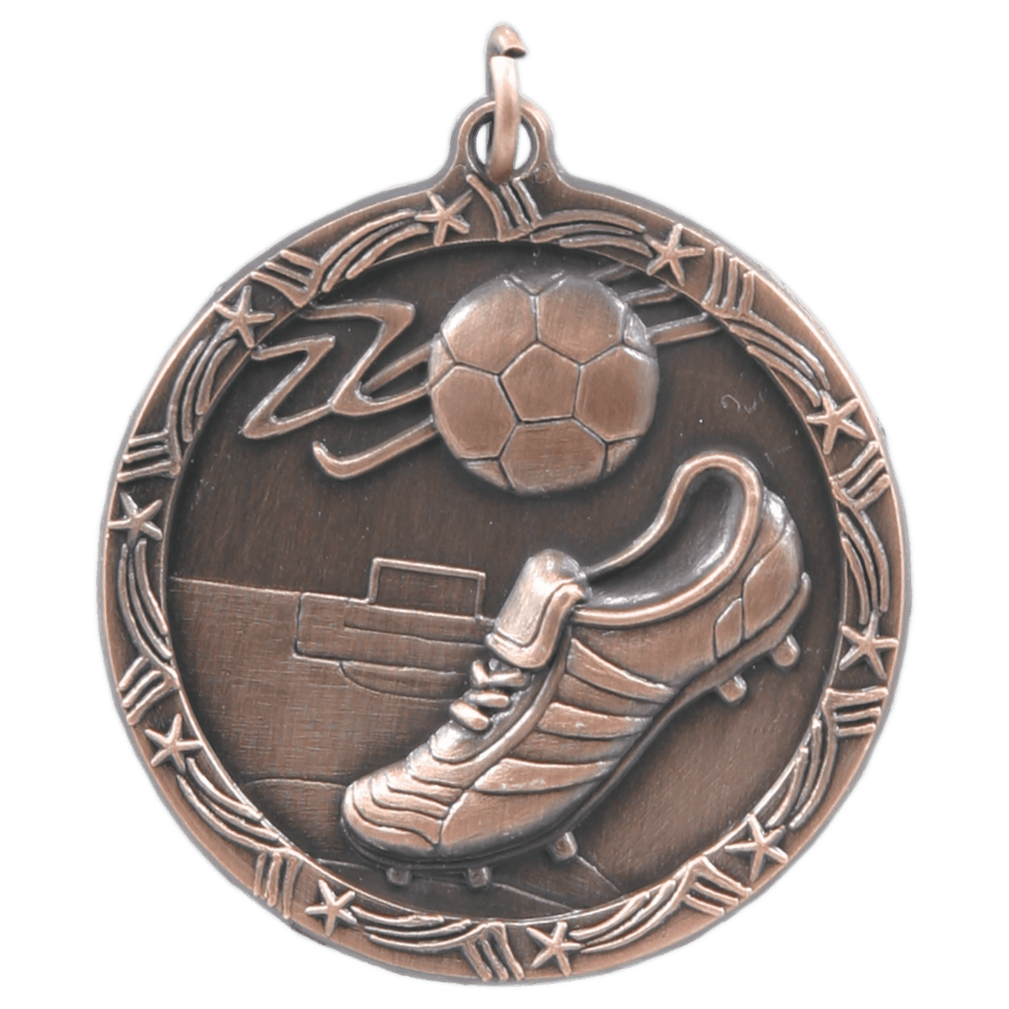 Antique Bronze Soccer Shooting Star Medal - 1 3/4"