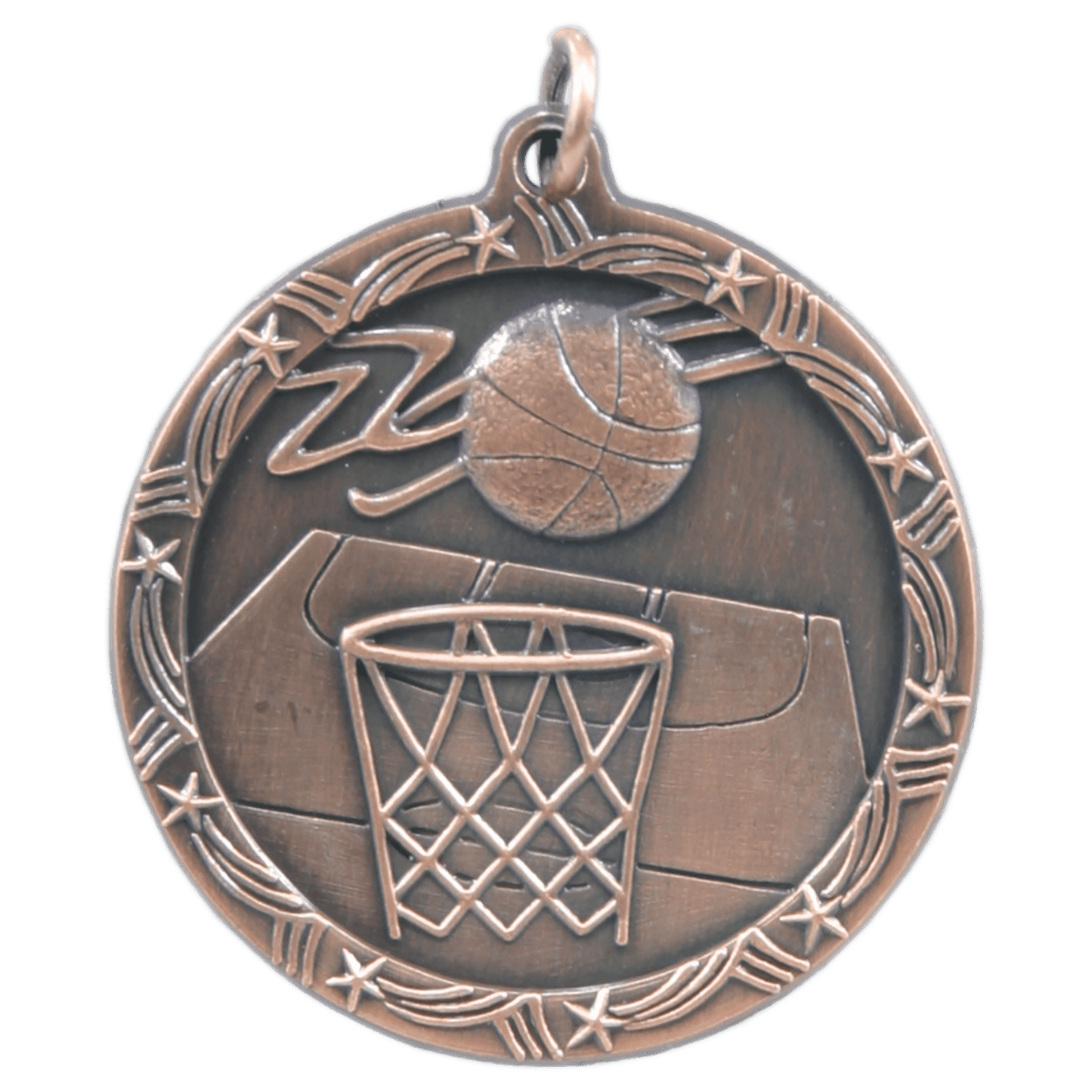 Antique Bronze Basketball Shooting Star Medal - 1 3/4"