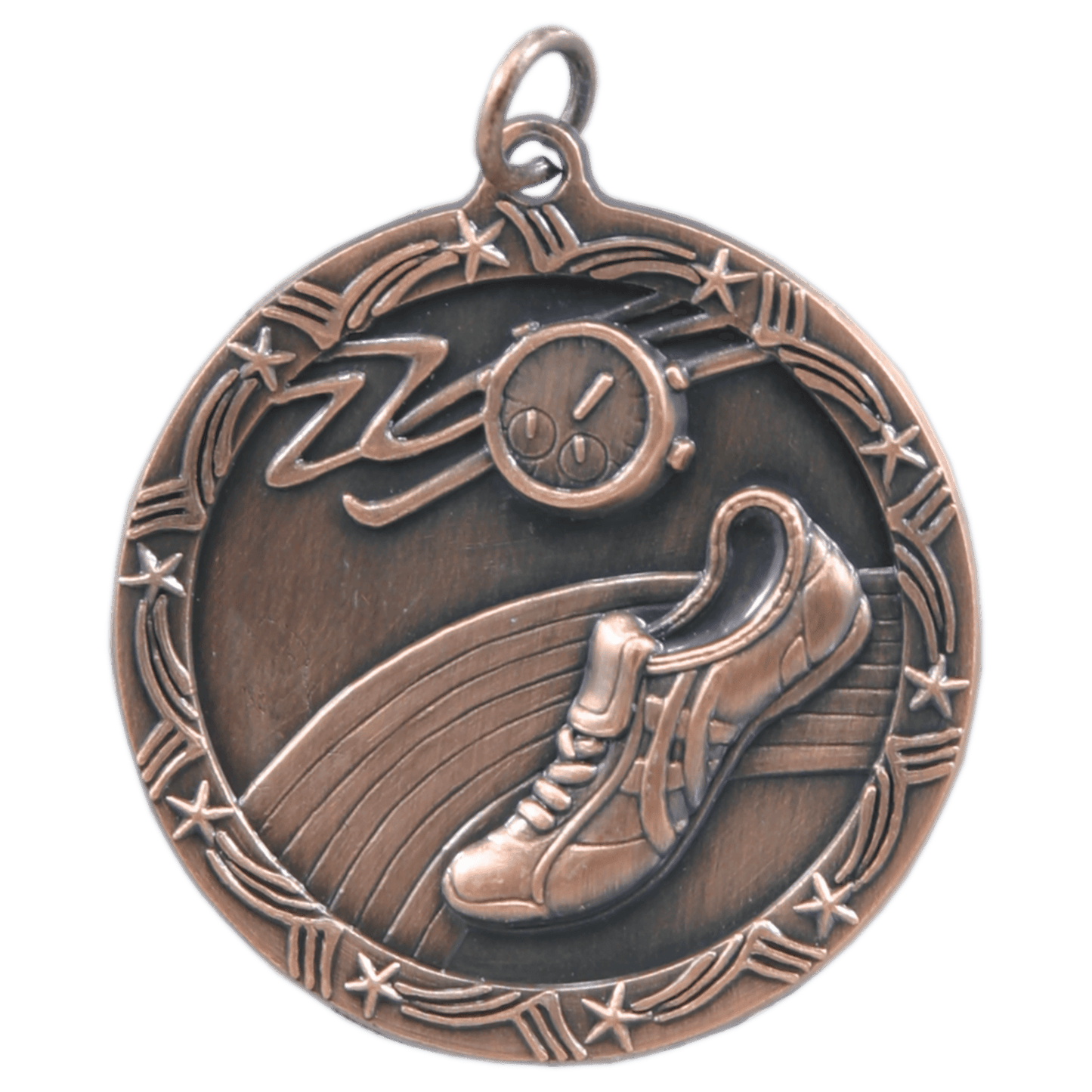 Antique Bronze Track Shooting Star Medal - 1 3/4"