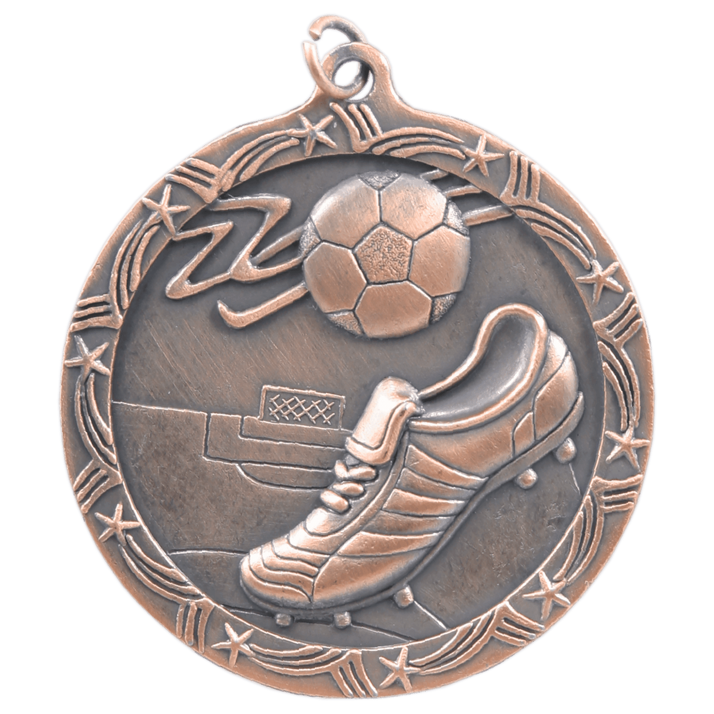 Antique Bronze Soccer Shooting Star Medal - 2 1/2"