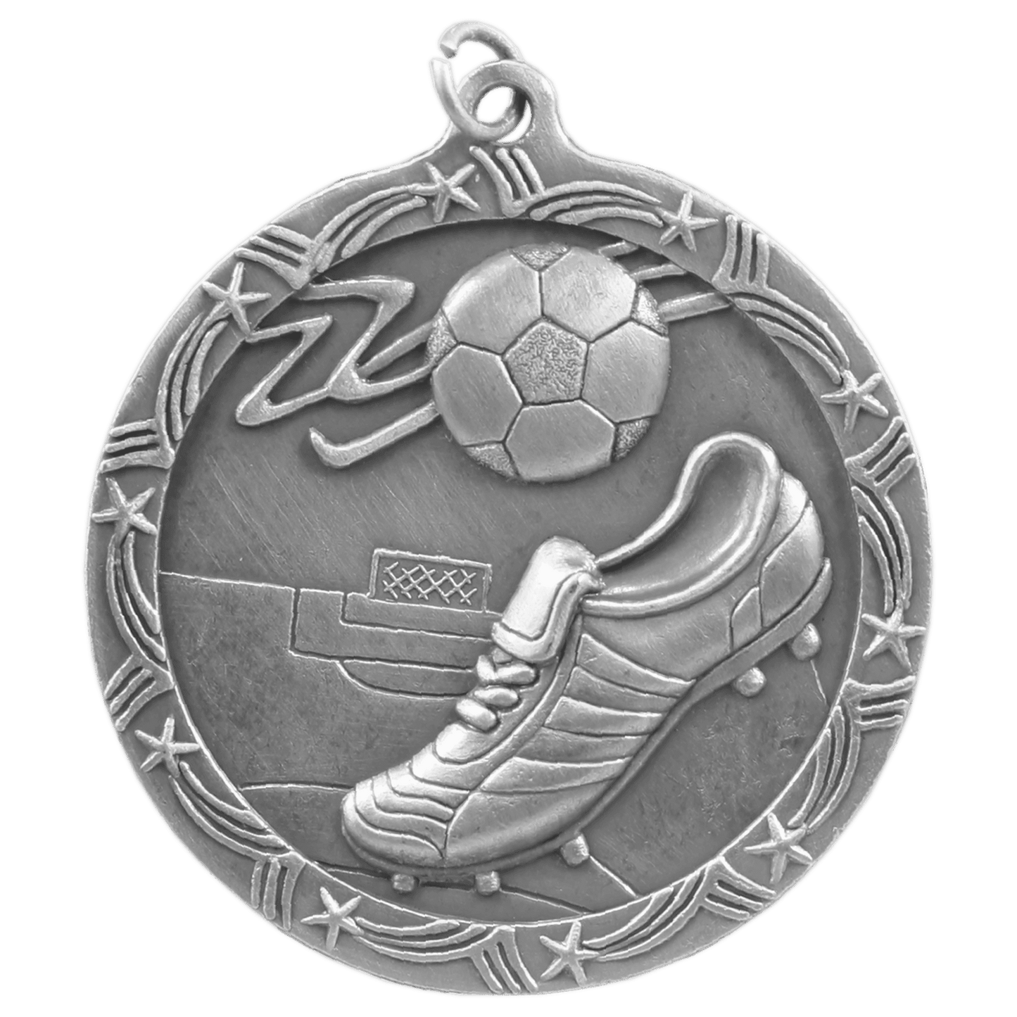 Antique Silver Soccer Shooting Star Medal - 2 1/2"