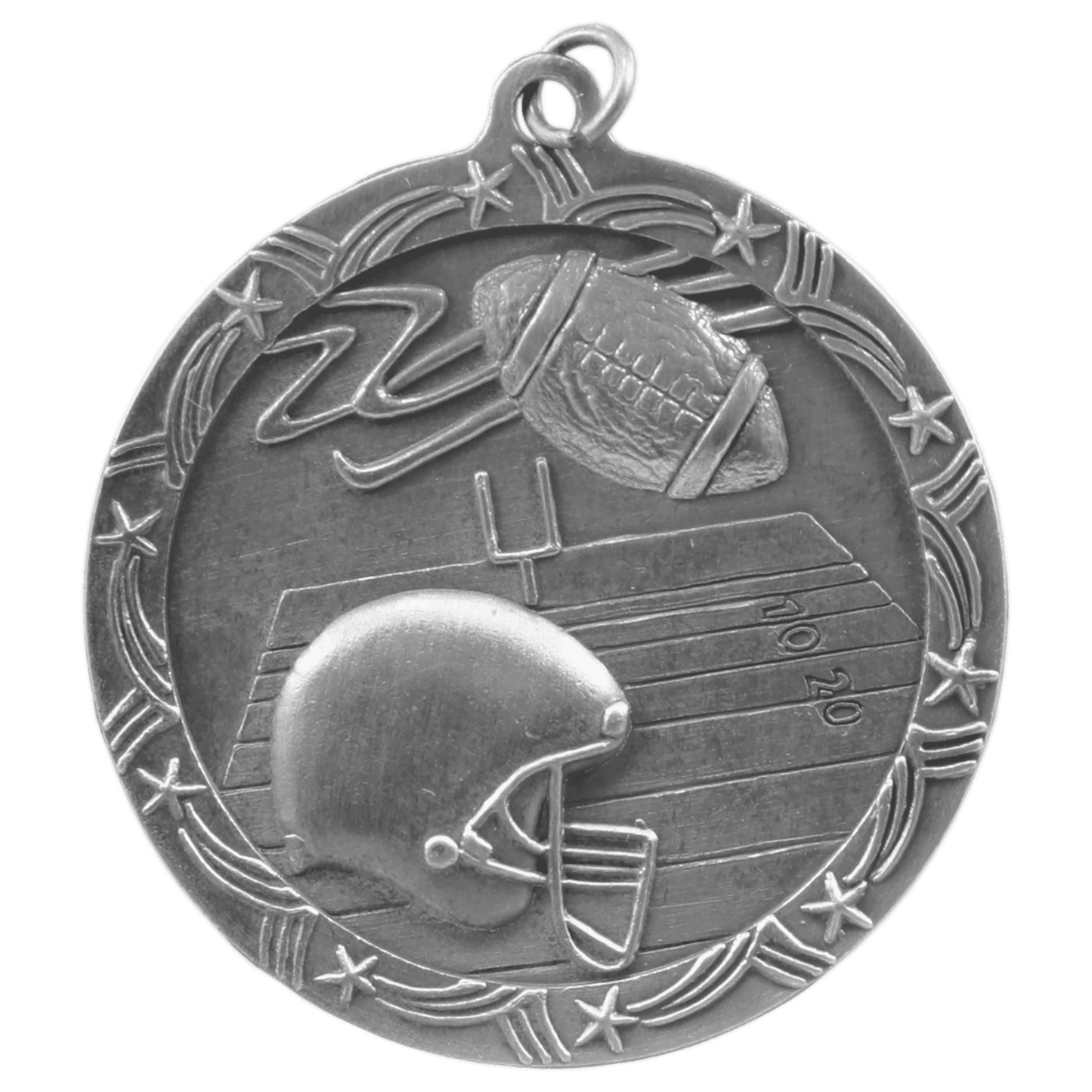 Antique Silver Football Shooting Star Medal - 2 1/2"