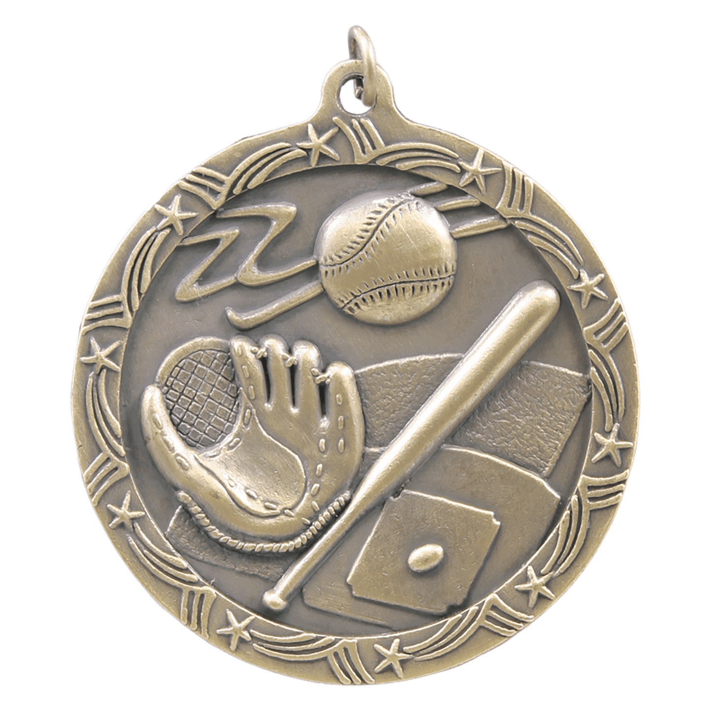 Antique Gold Baseball/Softball Shooting Star Medal - 2 1/2"