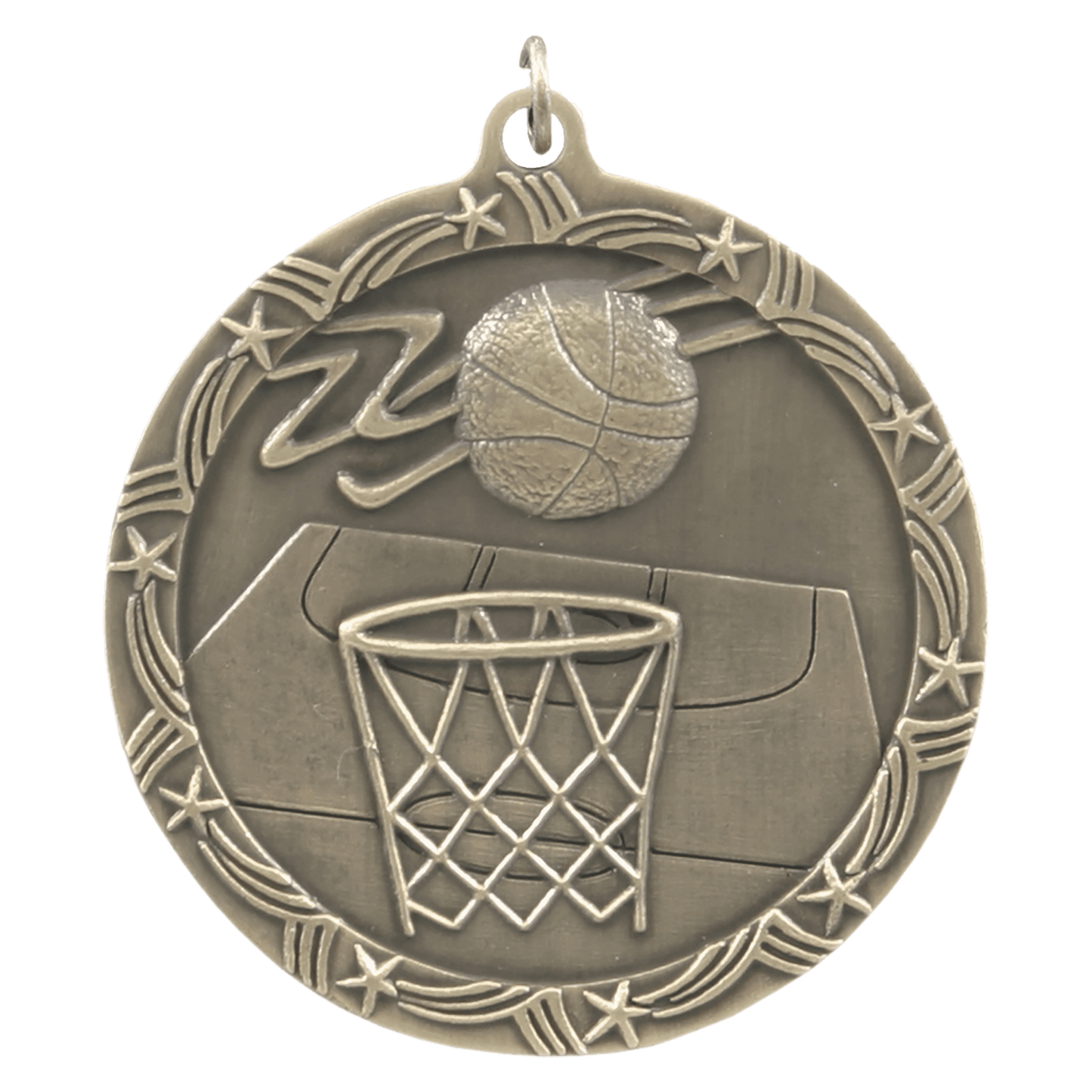 Antique Gold Basketball Shooting Star Medal - 2 1/2"