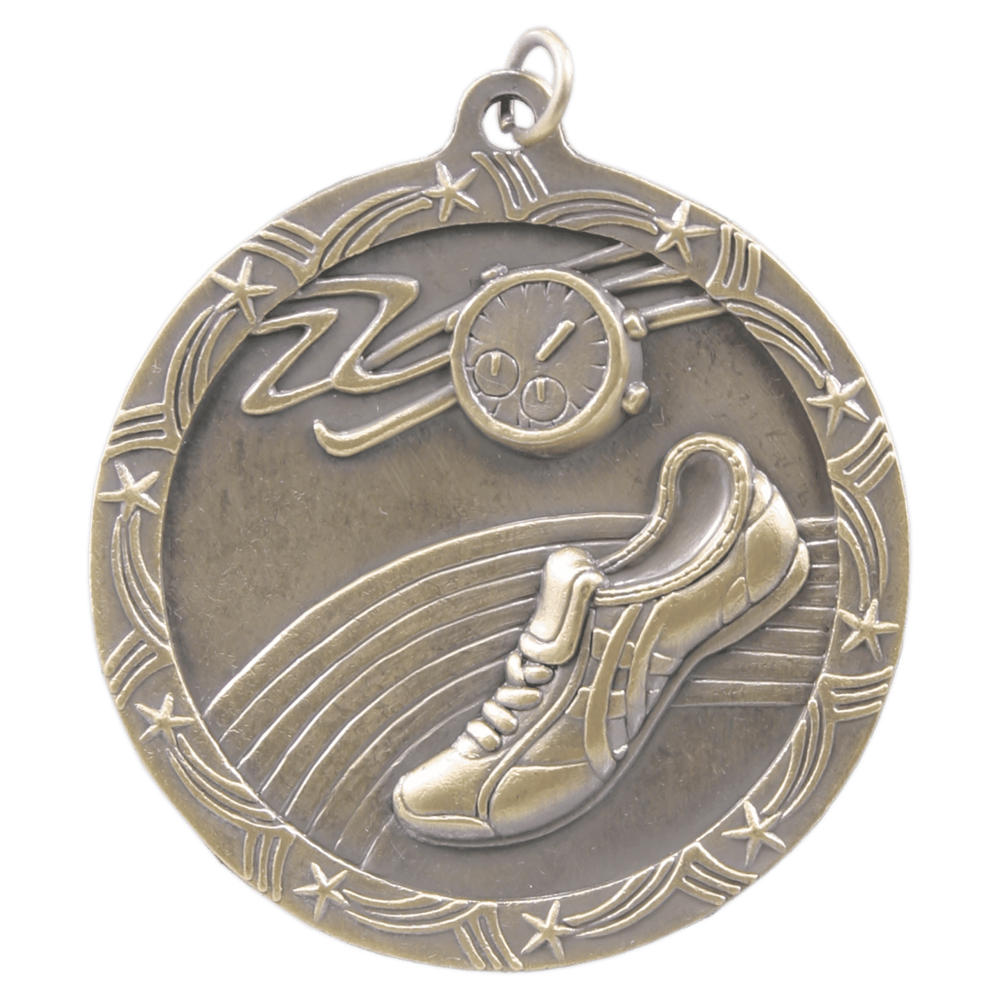 Antique Gold Track Shooting Star Medal - 2 1/2"